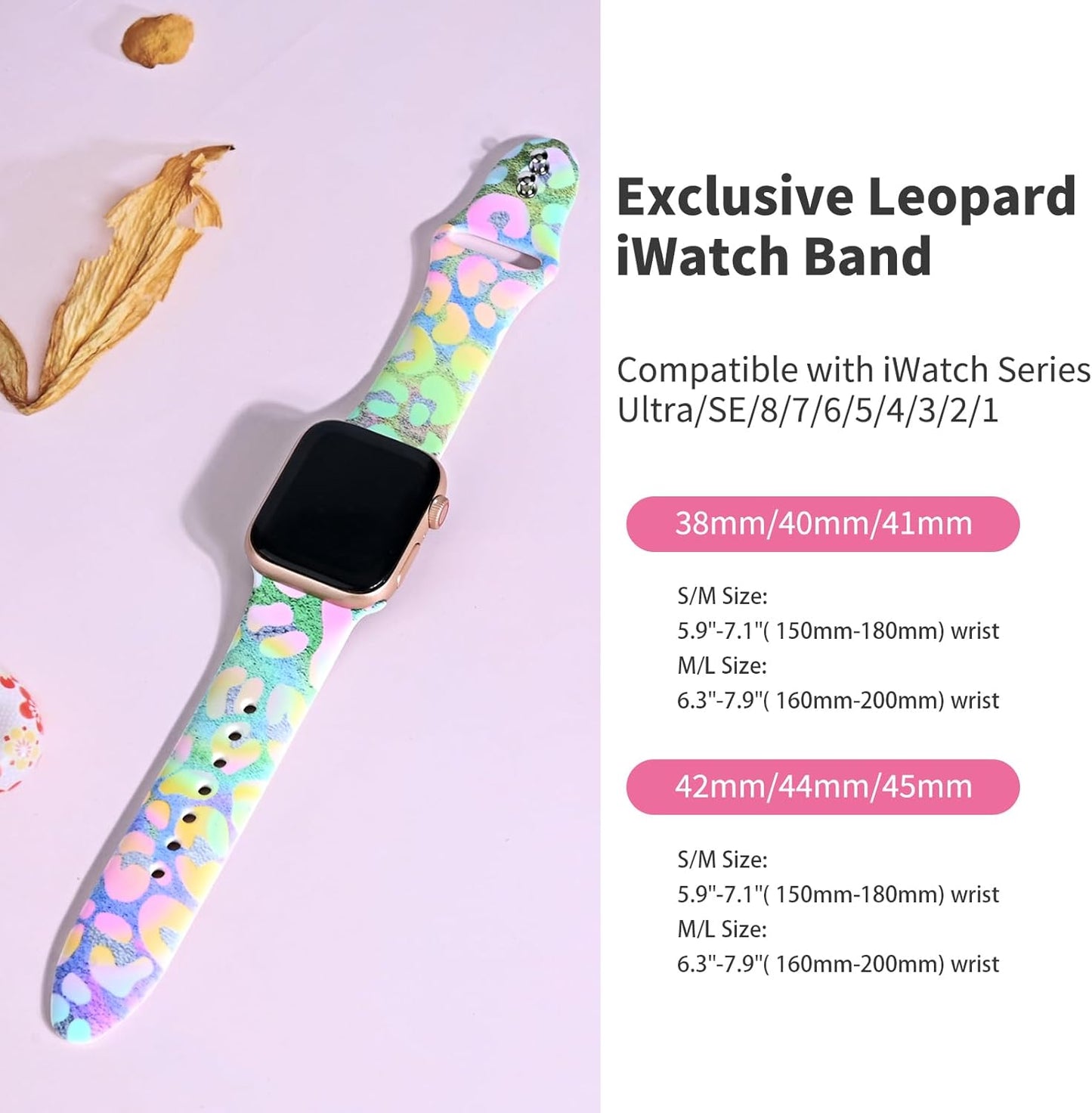 Leopard Print Compatible with Apple Watch Band for Women 38Mm 40Mm 41Mm, Cheetah Print Sport Strap for Iwatch Bands Series SE 8 7 6 5 4 3 2 1, Gradient Purple Leopard