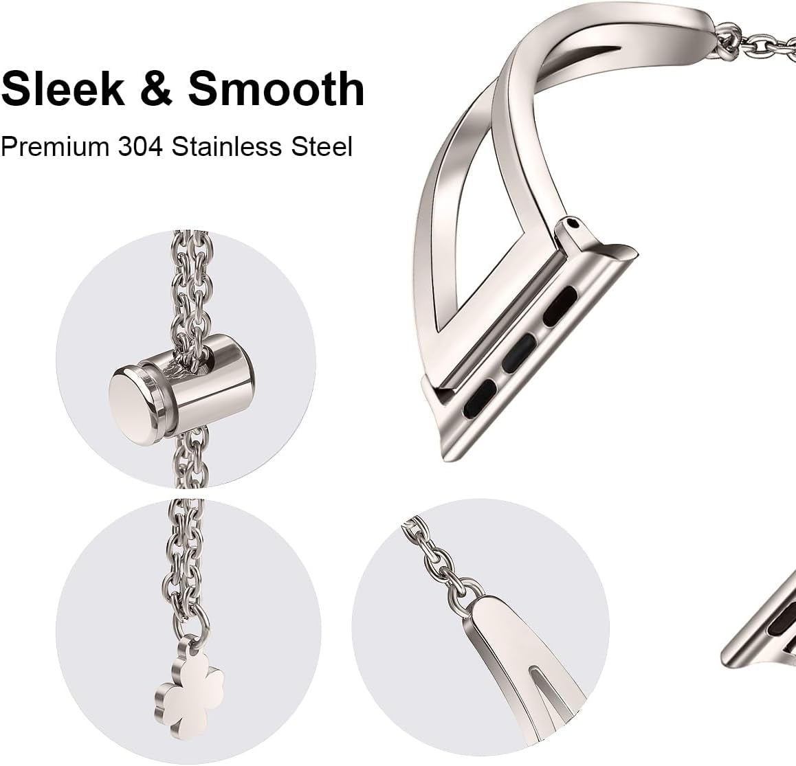 Stainless Steel Bands Compatible with Apple Watch Bands 38Mm 40Mm 41Mm 42Mm 44Mm 45Mm Iwatch Series 9/8/7/6/5/4/3/2/1/SE, Dressy Metal Bangle Bracelet Women