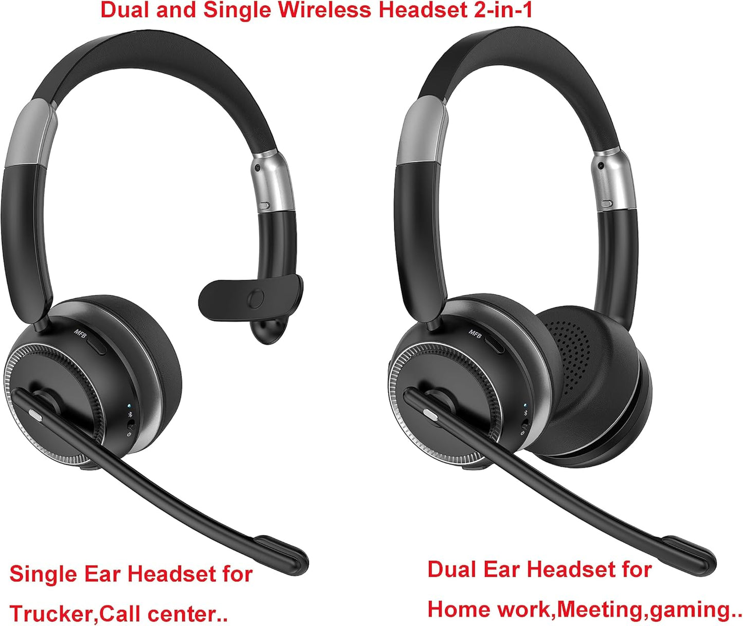 Bluetooth Headset with Microphone, V5.2 Single and Dual Ear Wireless Headphones with AI Noise Cancelling for Cell Phone, Laptop,Trucker, Home Office, Call Center,Zoom, Online Class 1 TRUCK DRIVER