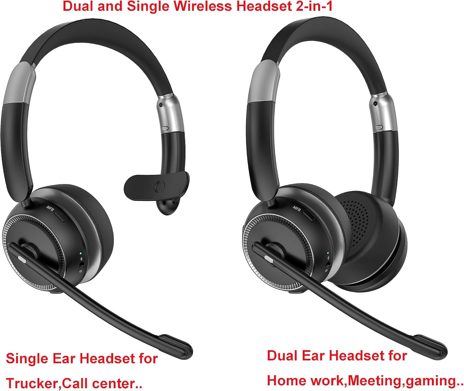 Bluetooth Headset with Microphone, V5.2 Single and Dual Ear Wireless Headphones with AI Noise Cancelling for Cell Phone, Laptop,Trucker, Home Office, Call Center,Zoom, Online Class 1 TRUCK DRIVER