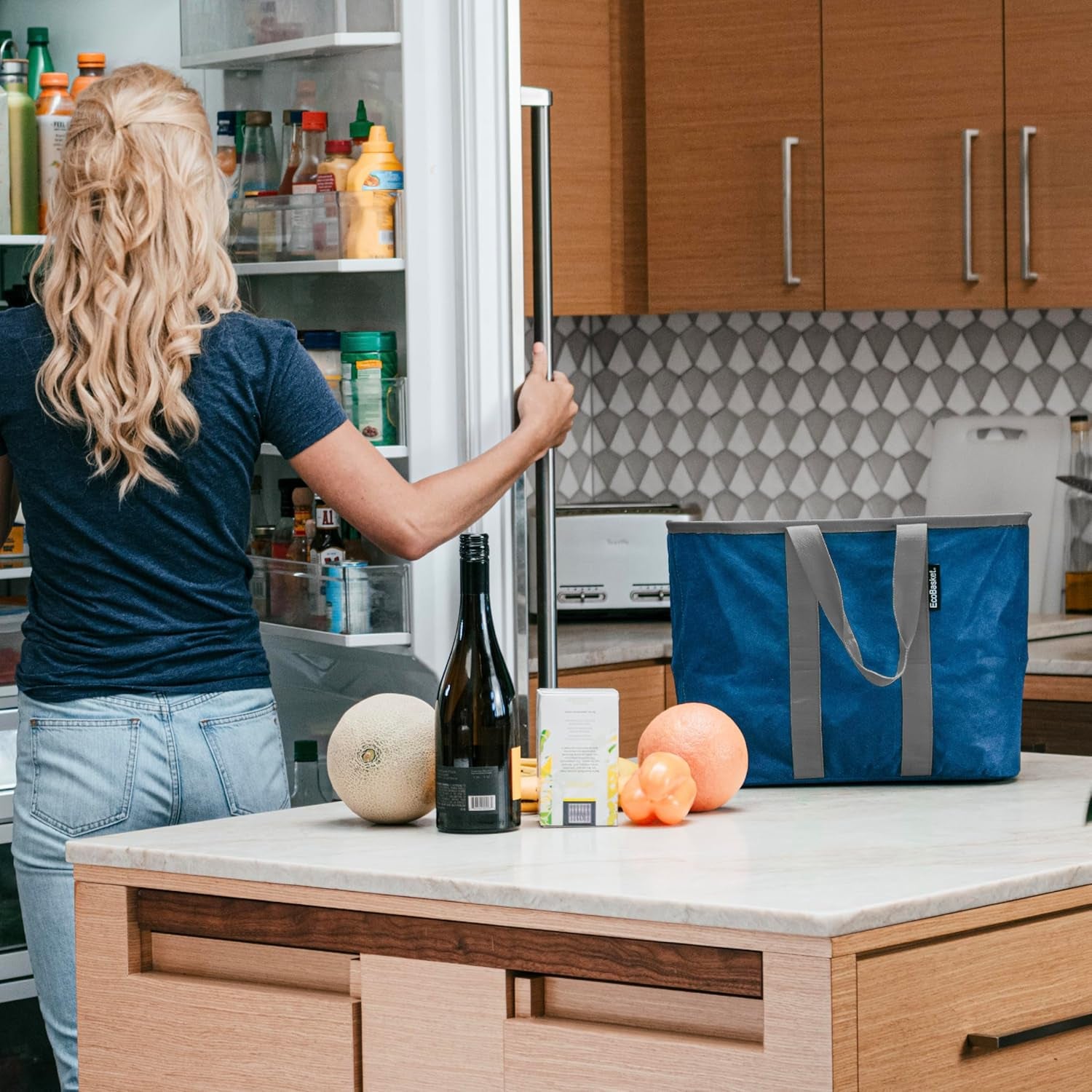 Ecobasket 30 Liter Reusable Tote Bag with Reinforced Bottom: Collapsible Grocery Shopping Basket