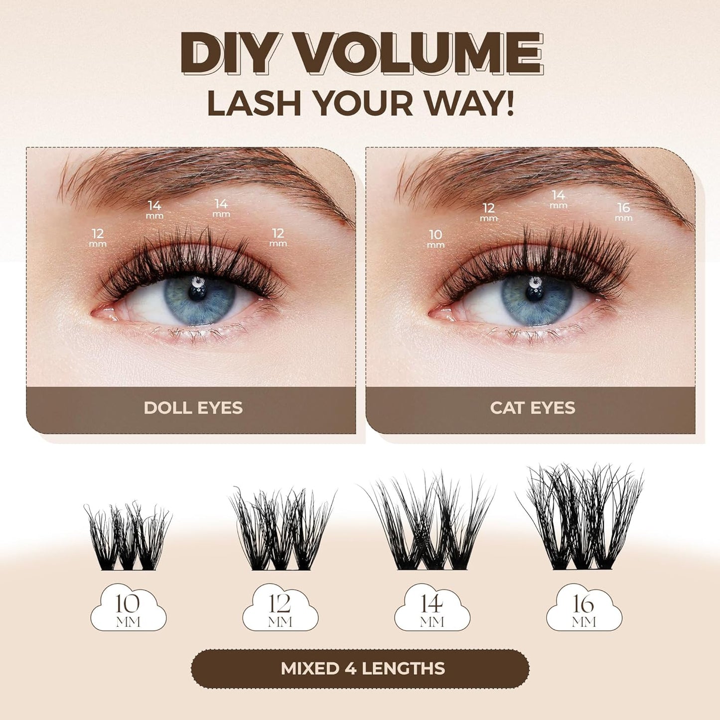 Cluster Lashes Wispy Cluster Eyelash Extensions 3D DIY Lash Clusters 10-16Mm Multilayered Eyelash Clusters, Reusable Fluffy Individual Lashes Cluster(Ml 11)