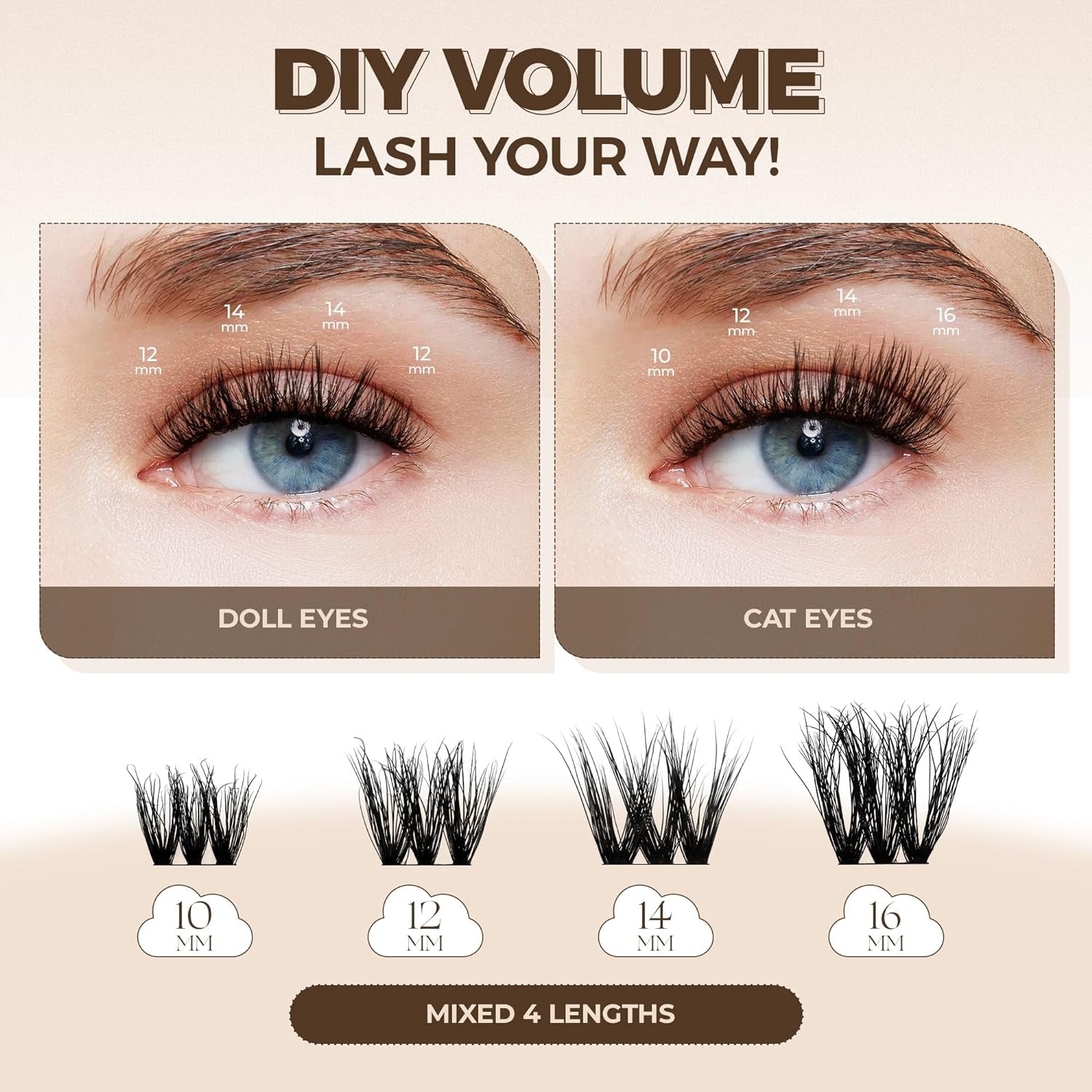 Cluster Lashes Wispy Cluster Eyelash Extensions 3D DIY Lash Clusters 10-16Mm Multilayered Eyelash Clusters, Reusable Fluffy Individual Lashes Cluster(Ml 11)