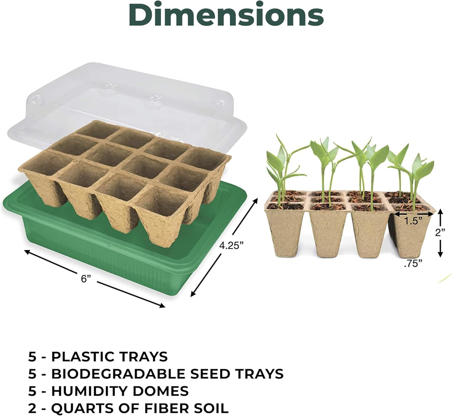 Biodegradable Seed Starter Kit (5 Pack)- Eco Friendly Recycled Paper Pulp Plant Pots, Plant Trays, Humidity Dome and Fiber Potting Soil, Herb Garden Kit Indoor Windowsill, Garden Gift