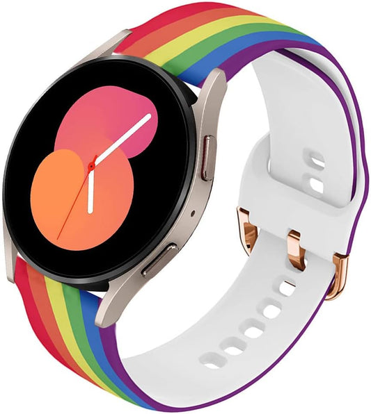 Compatible for Samsung Galaxy Watch 7 FE 6 5 4 Bands,Women Men Soft Silicone Pattern Printed Sport Replacement Strap Wristband for Galaxy Watch 6 Classic/5 Pro/4 Classic/Watch 3 41Mm (Rainbow)