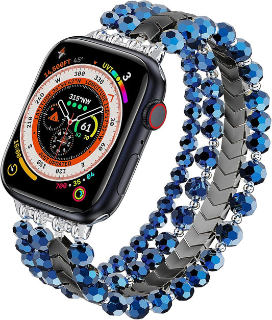 Beaded Bracelet Compatible with Apple Watch Band 38Mm/40Mm/41Mm/42Mm（Series 10） 9/8/7/SE/6/5/4/3/2/1 Women Fashion Handmade Elastic Stretch Strap for Iwatch Bands Replacement