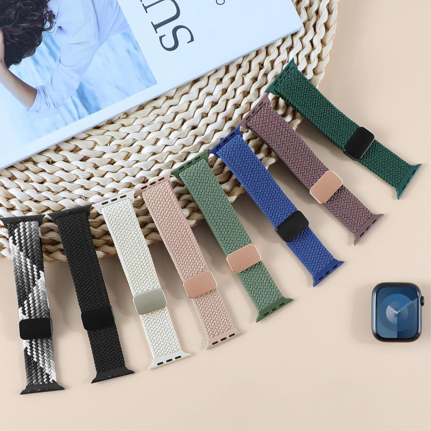 Magnetic Braided Stretchy Loop - Compatible with Apple Watch Band 42Mm 46Mm 40Mm 41Mm 44Mm 45Mm 38Mm Ultra/2 49Mm Women Men,Elastic Woven Fabric Nylon Strap for Iwatch Ultra Series 10 9 8 7 6 5 4 3 SE