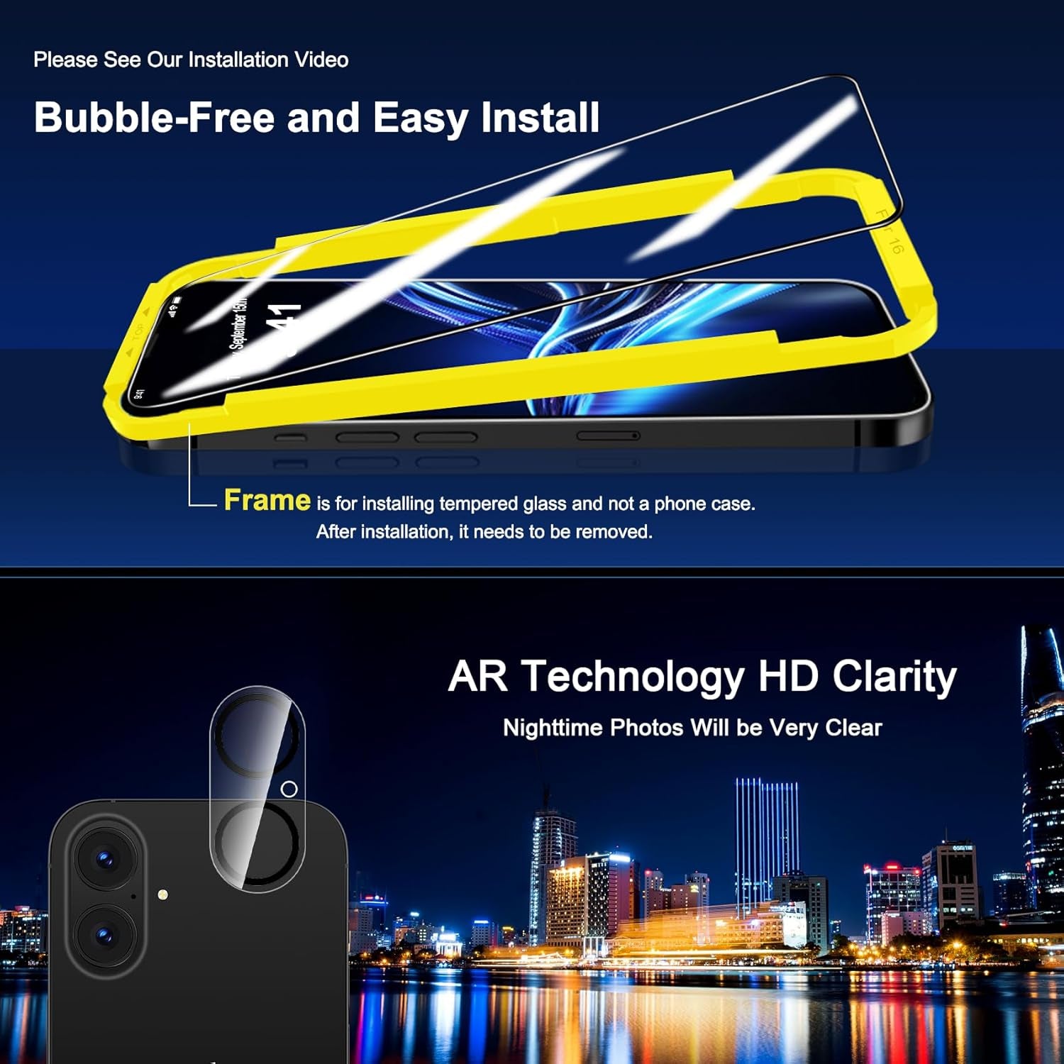 for Iphone 16 Screen Protector with Camera Lens Protector, [Military Grade Shatterproof], Top 9H+ Tempered Glass, Full Edge Coverage, Ultra Durable, with Easy Installation Tool [3+3 Pack]