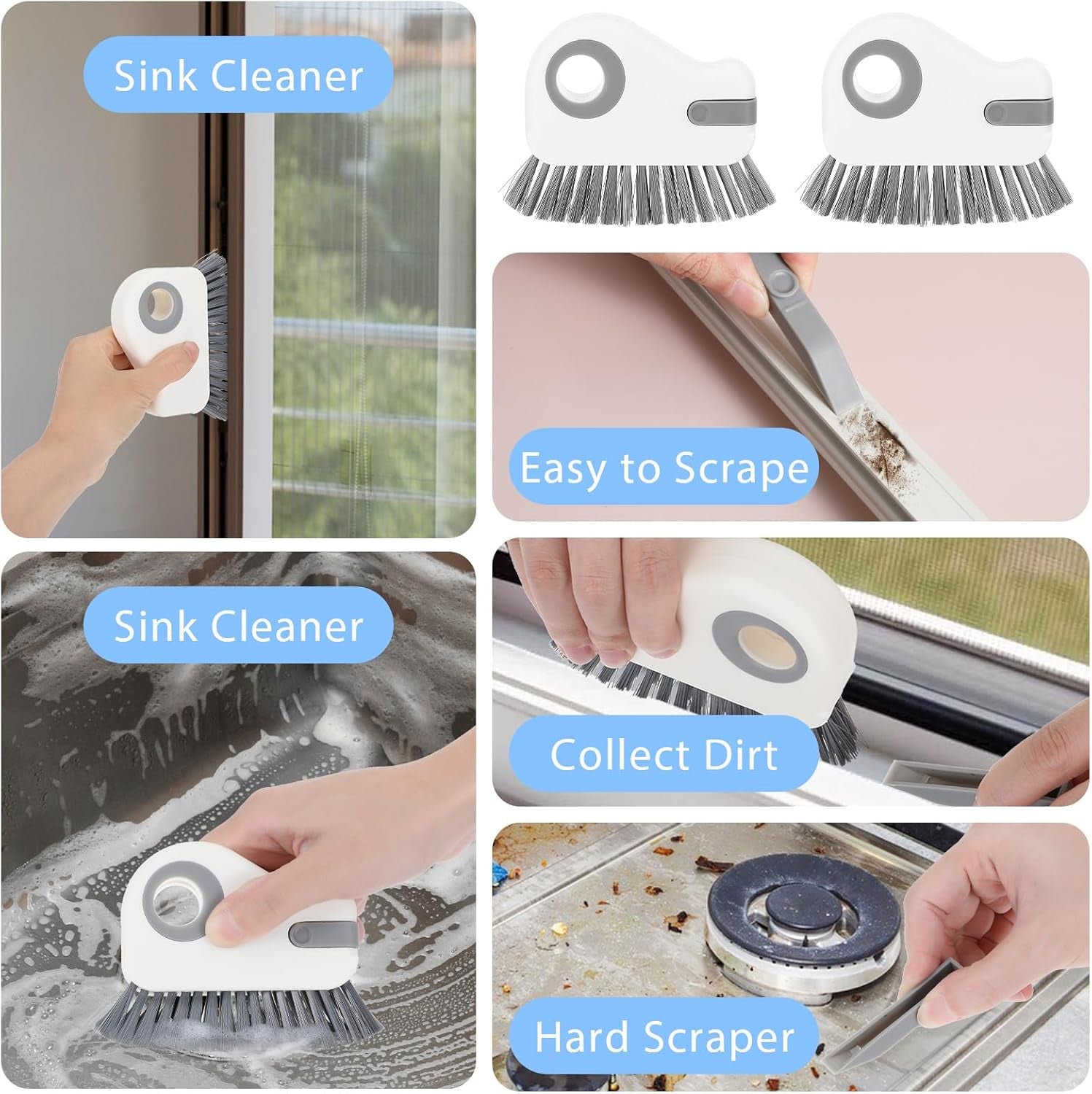 2PCS 2 in 1 Groove Cleaning Brush Window Track Cleaning Tools Hard Bristle Crevice Cleaning Brush Grout Grip Brush Kitchen Utensils for Door Track Window Sill Seal Household Small Stiff