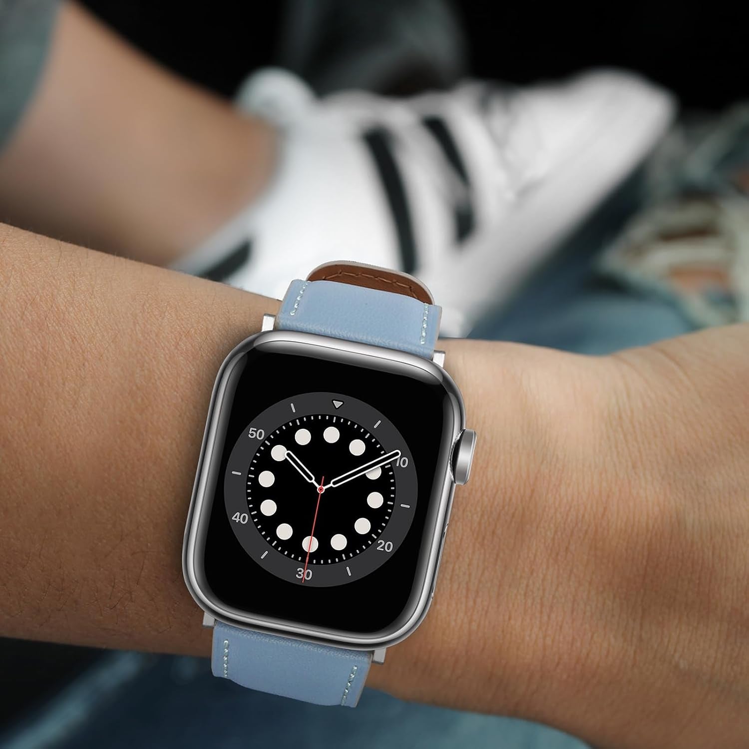 Bands Compatible with Apple Watch Band 49Mm 45Mm 44Mm 42Mm Men Genuine Leather Replacement Bands Compatible with Apple Watch Ultra 2 Ultra SE 2 SE Series 9 8 7 6 5 4 3 2 1, Blue