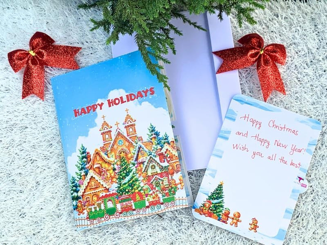 Pop up Christmas Cards, 3D Gingerbread Town Christmas Pop up Card, Happy Holidays Pop up Cards for Kids, Son, Daughter, Holiday, Xmas, Gingertown, Envelopes Included
