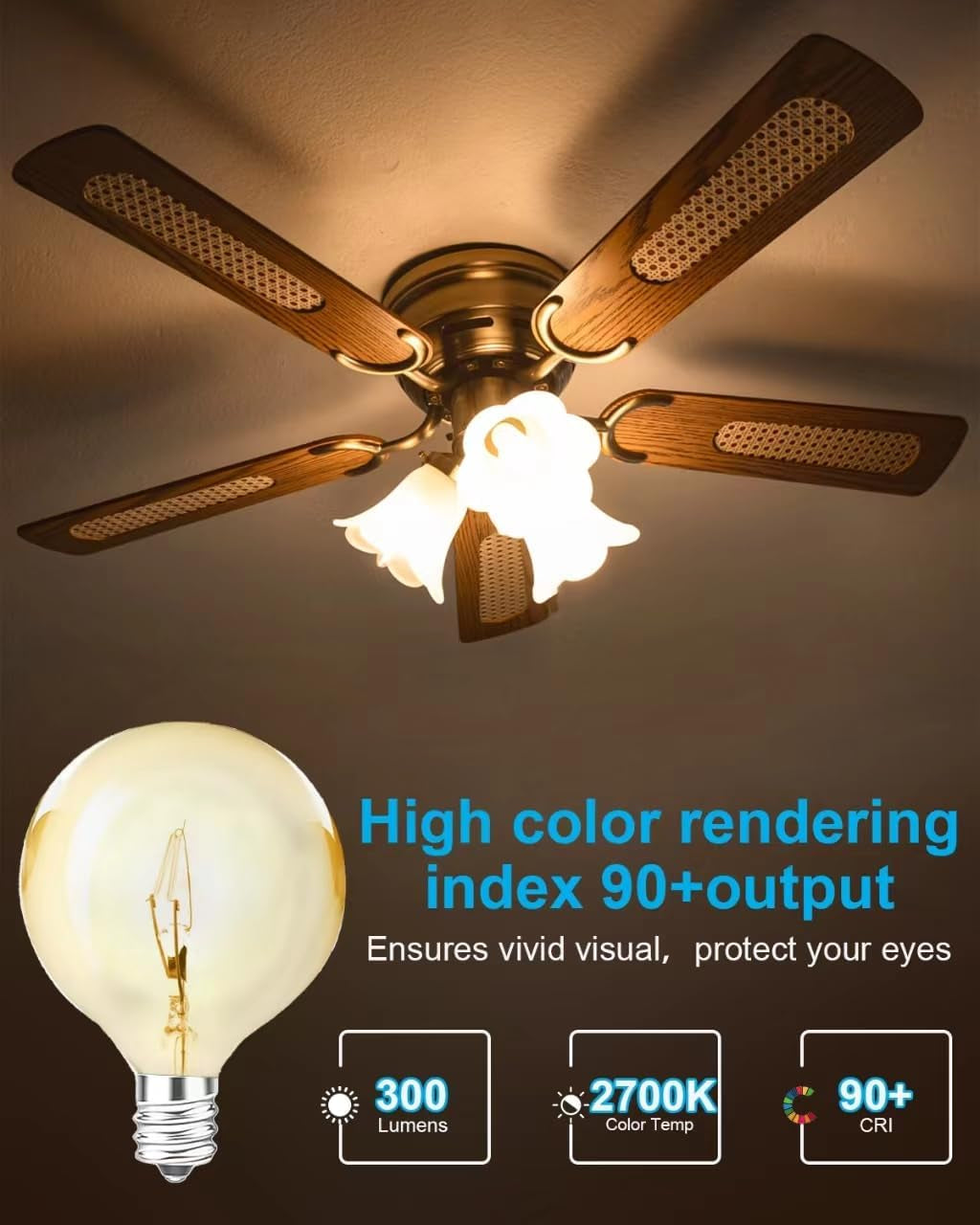 Wax Warmer Bulbs, 40W Candle Lamp, G50 Light Bulbs for Full Size Scentsy Warmer, E12 Candelabra Base for for Chandelier, Ceiling Fan Light, Decorative Vanity Lights, Dimmable, Warm White 6Pcs