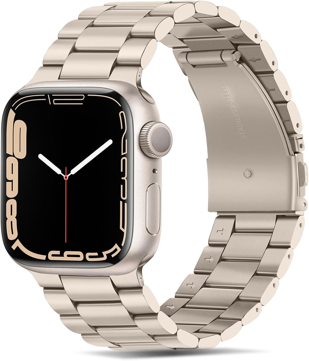 Band Compatible with Apple Watch Band 49Mm 45Mm 44Mm 42Mm Premium Stainless Steel Metal Replacement Strap Compatible with Apple Watch Ultra 2 Ultra Series 9 8 7 6 5 4 3 2 1 SE, Starlight