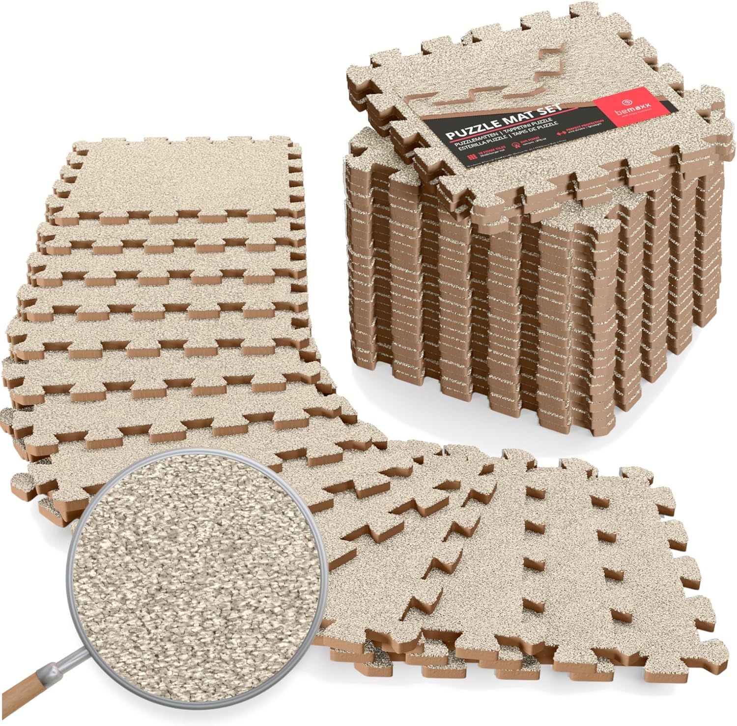 Gym Flooring Set - Interlocking EVA Soft Foam Floor Mat, 18 Pieces Puzzle Rubber Tiles Protective Ground Surface Protection, Play Workout Exercise Mats Underlay Matting Sports Pool Home Fitness Garage