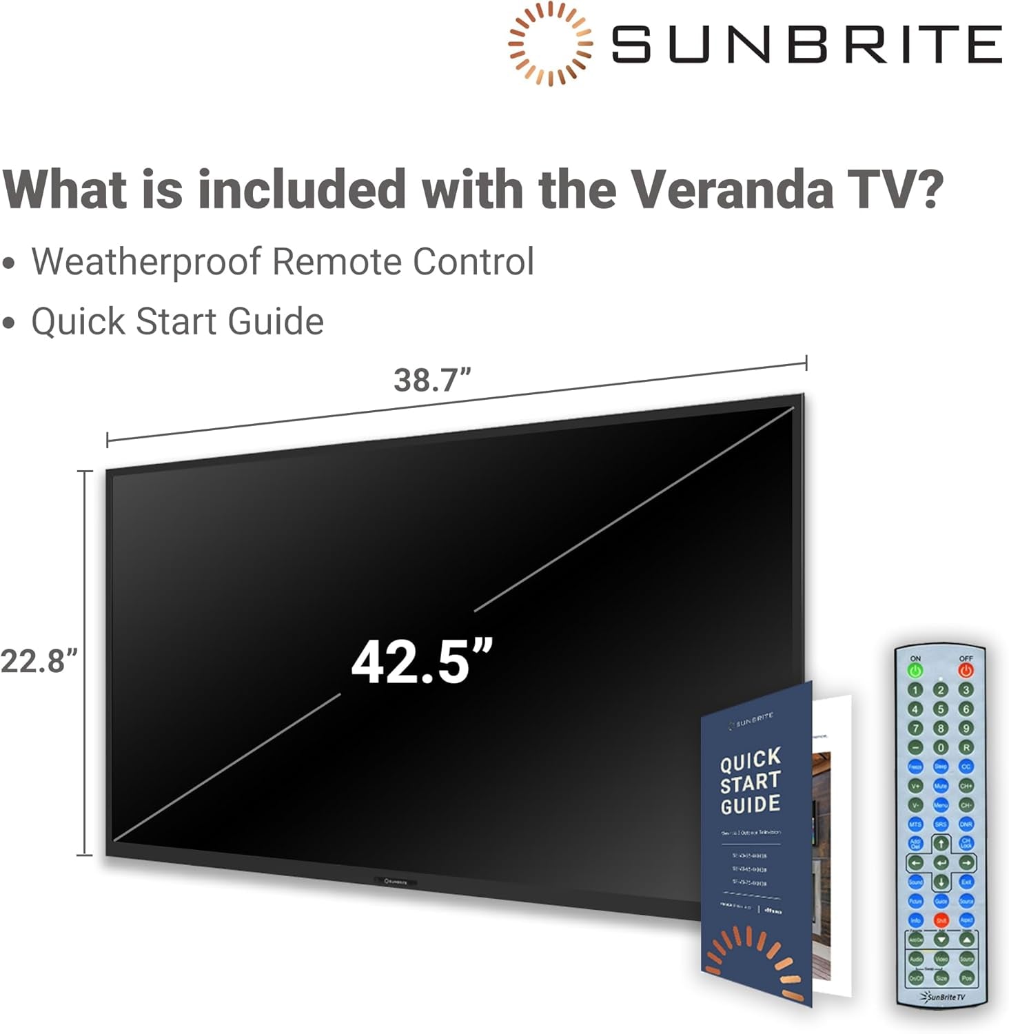 Sunbrite Veranda 2 Series 43-Inch Full Shade Outdoor TV | 4K Ultra HD HDR LED Weatherproof Television - Direct Lit LED Screen with All-Weather Remote (SB-V-43-4KHDR-BL)