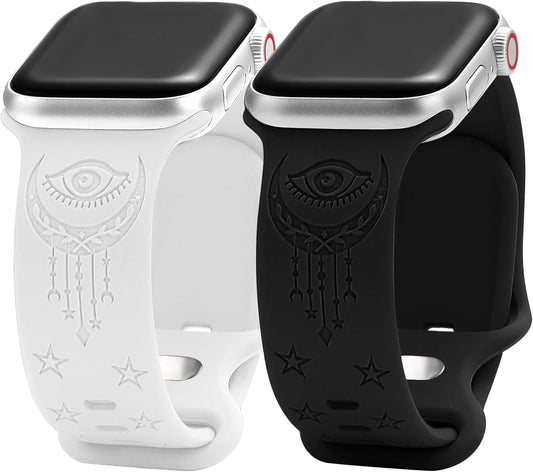 Compatible with Watch Bands 38Mm 40Mm 41Mm 42Mm 44Mm 45Mm,Women Engraved Silicone Band for Iwatch Series 7/6/5/4/3/2/1/SE