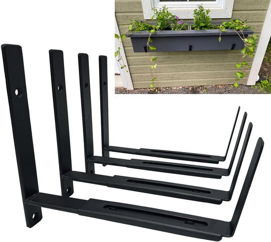 Window Box Brackets Adjustable Planter Box Brackets Wall Mount Flower Box Brackets for Window Sill, Fence or Wall (4 Pack)