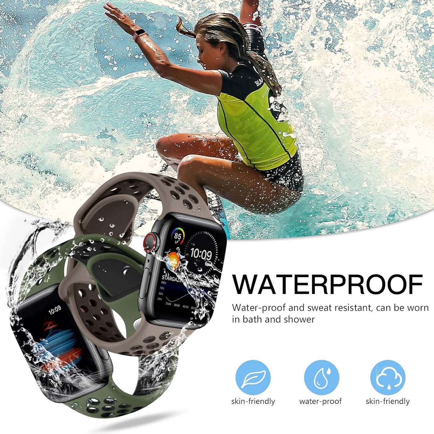 Compatible with Apple Watch Band 41Mm 40Mm 38Mm for Women Men, 4 Pack Silicone Sport Replacement Wristband for Iwatch SE Series 9 8 7 6 5 4 3 2 1, Anthracite/Darkblue/Armygreen/Olivegrey, S/M