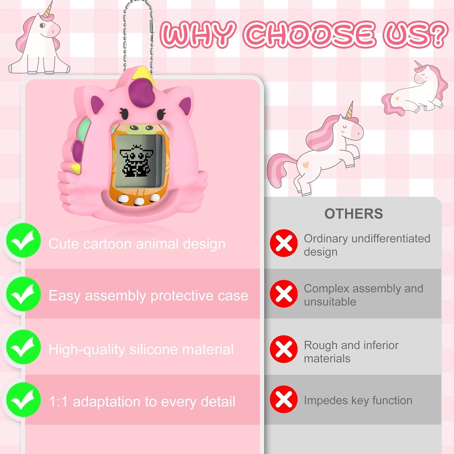 Compatible with Tamagotchi Nano Silicone Case, Cute Unicorn Pattern Protective Cover Case Suitable for Tamagotchi Nano Accessories for Kids ZOUSA