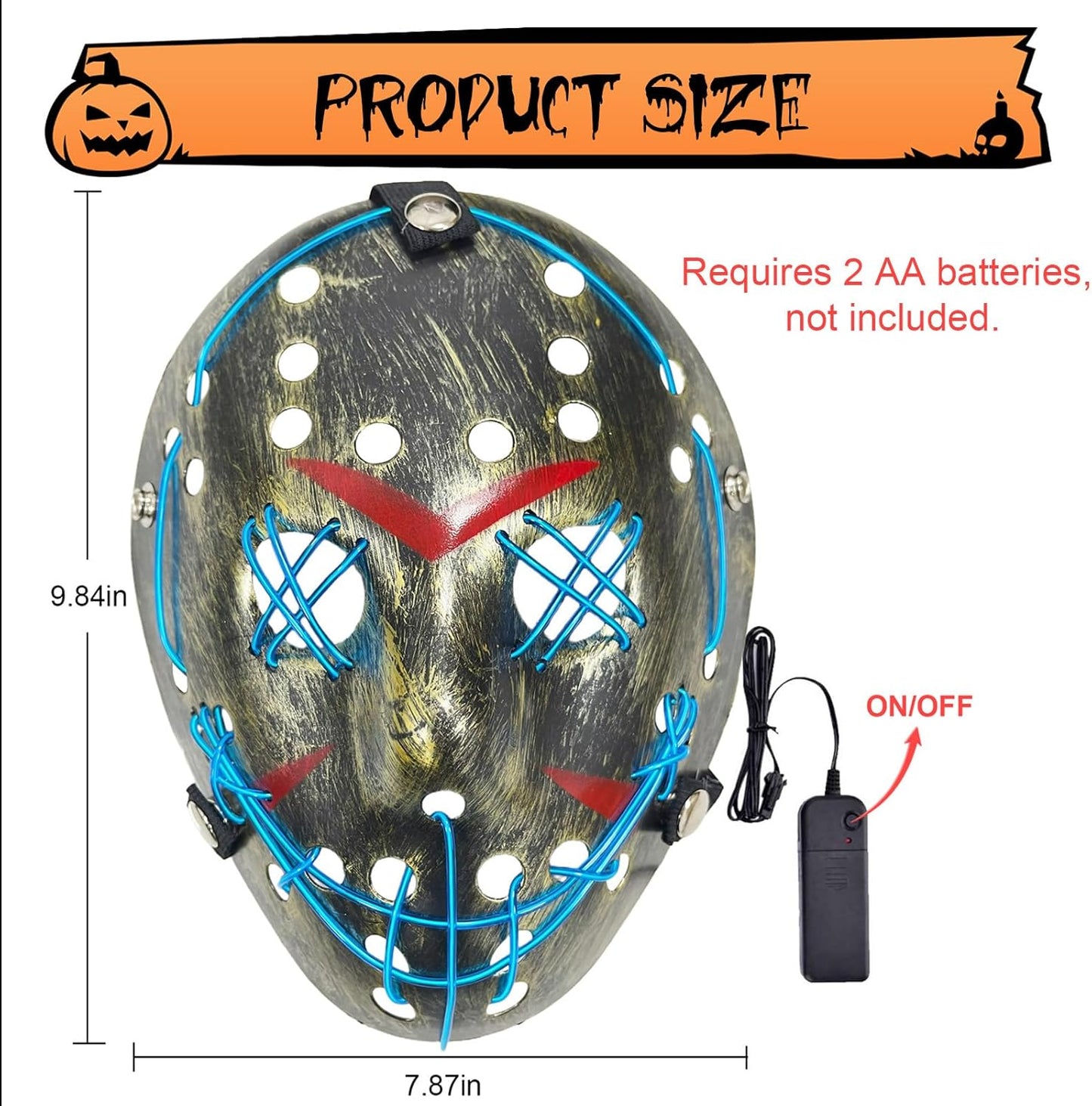 Halloween LED Light up Mask - Glow in the Dark Scary Mask for Cosplay Halloween Costume Carnival, Party, Gift