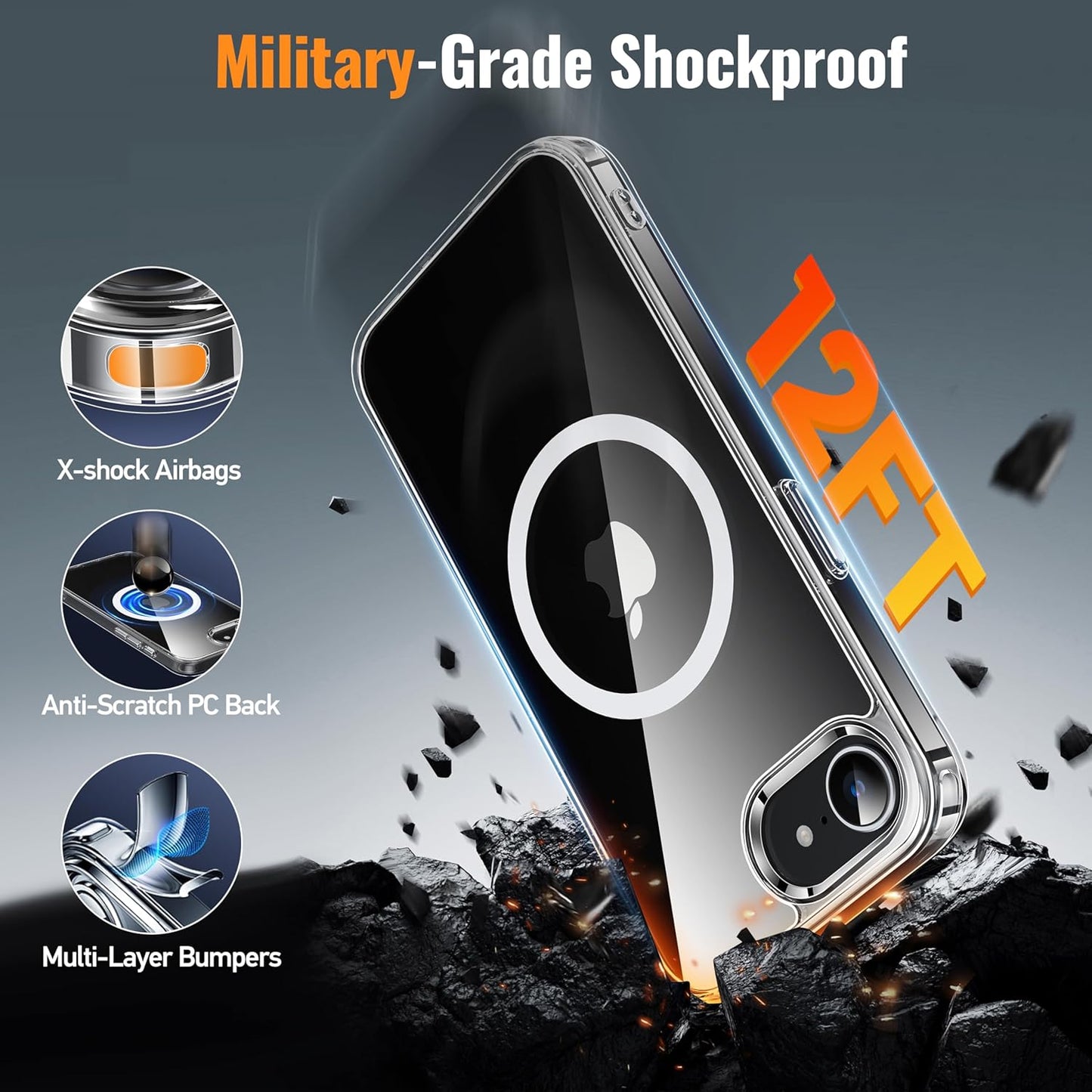 Magnetic for Iphone 16E Case 2025 [Anti-Yellowing] [12FT Military Drop Protection] [Fit for Magnetic Accessories] Sleek Anti-Scratch Case for Iphone 16E, 6.1-Inch, Clear