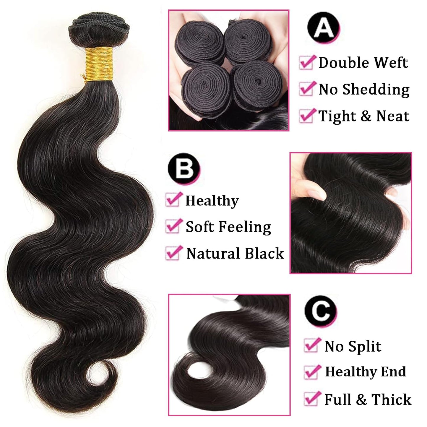 Body Wave Human Hair Bundles 4 Bundles 16 18 20 22 Inch 100% Unprocessed Brazilian Virgin Human Hair Bundles 12A Body Wave Bundles Human Hair Weave Extensions for Black Women Natural Black