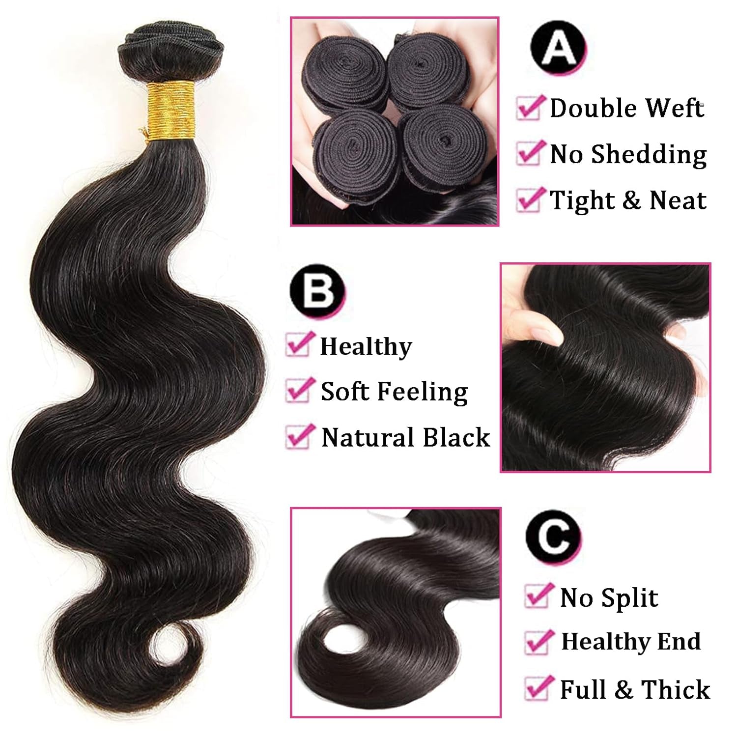 Body Wave Human Hair Bundles 4 Bundles 16 18 20 22 Inch 100% Unprocessed Brazilian Virgin Human Hair Bundles 12A Body Wave Bundles Human Hair Weave Extensions for Black Women Natural Black