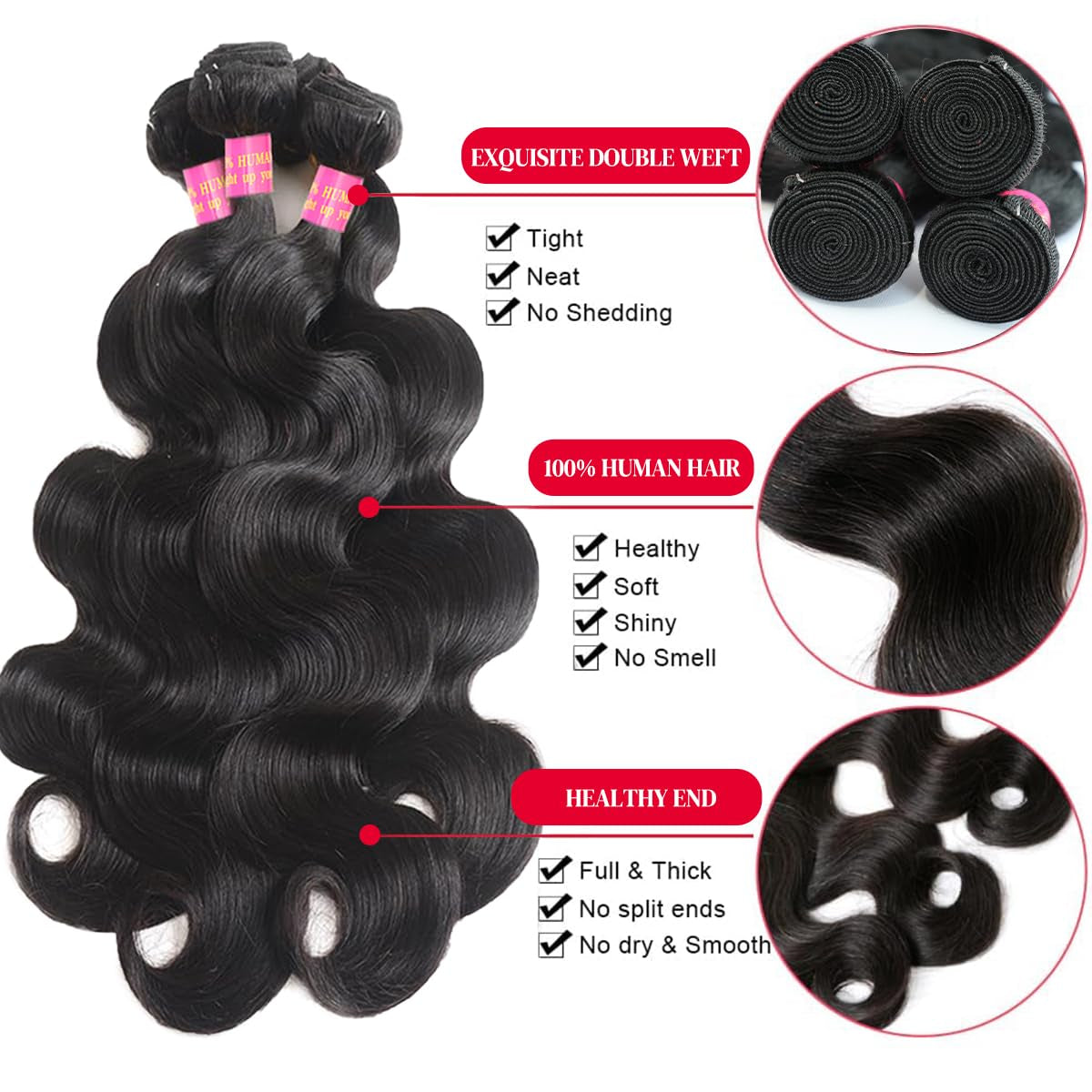 12A Human Hair Bundles 4 Bundles with Closure Body Wave Bundles Human Hair 100% Unprocessed Brazilian Virgin Hair Bundles Human Hair Extensions Quick Weave Bundles Human Hair Black 18 20 22 24+16