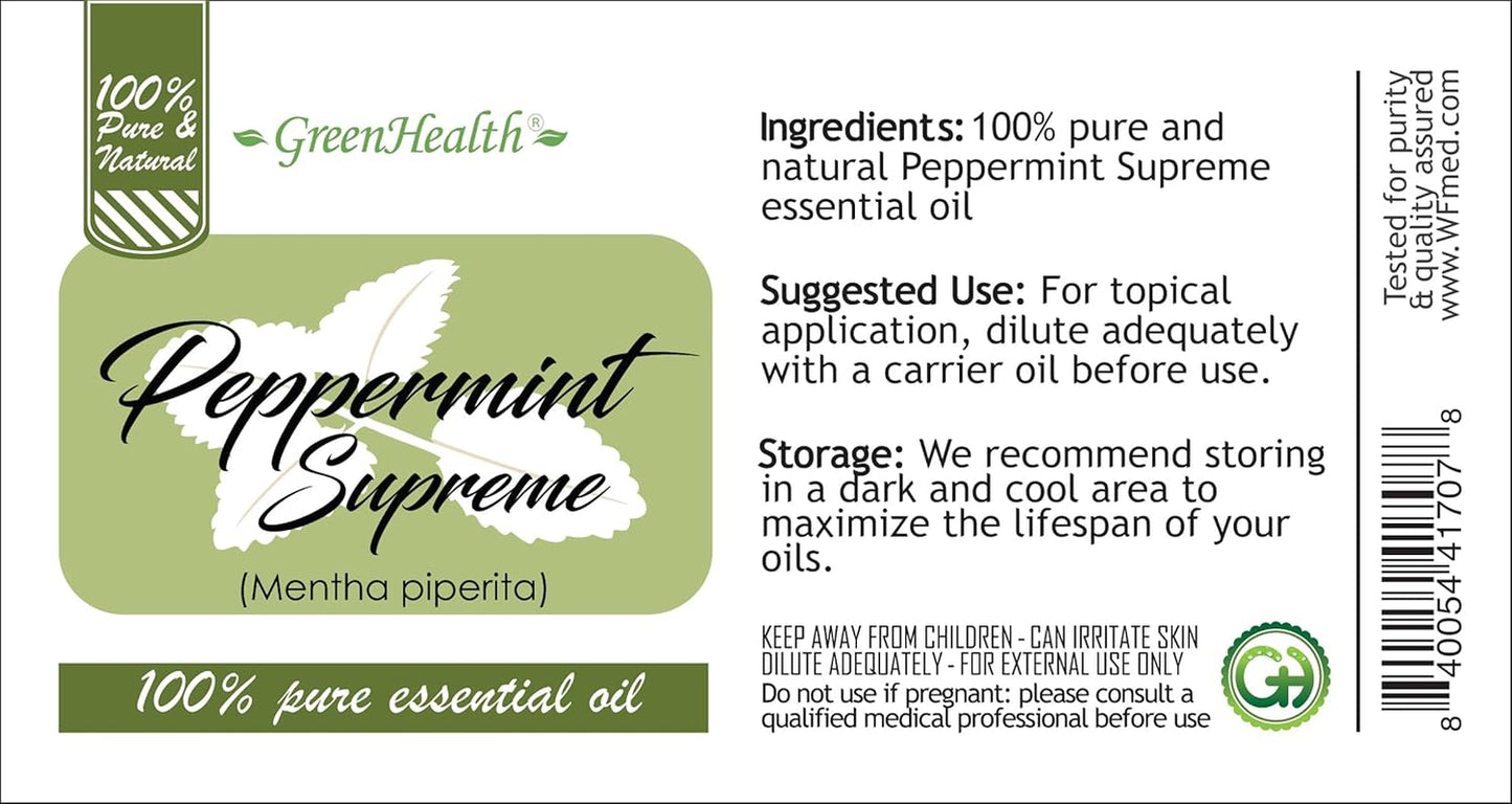 Peppermint Essential Oil (Mentha Piperita) – 8 Fl Oz (237 Ml) Aluminum Bottle W/Plug Cap – 100% Pure Essential Oil – TLBH
