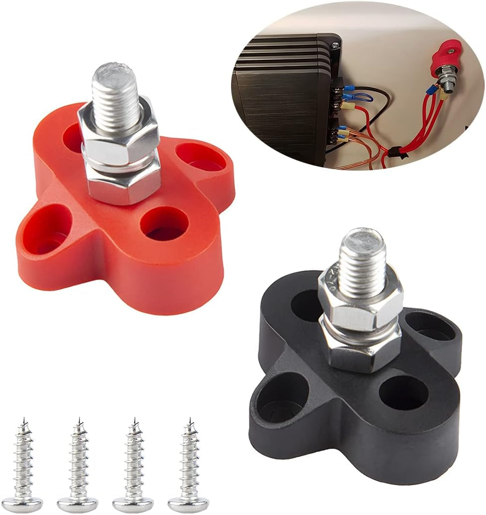 2Pcs 5/16"Bus Bar, Power Distribution Junction Block Post Positive Negative, M8 48V Terminal Insulated Dual/Single Stud, Car Accessories for Truck RV Boat TRUCK DRIVER