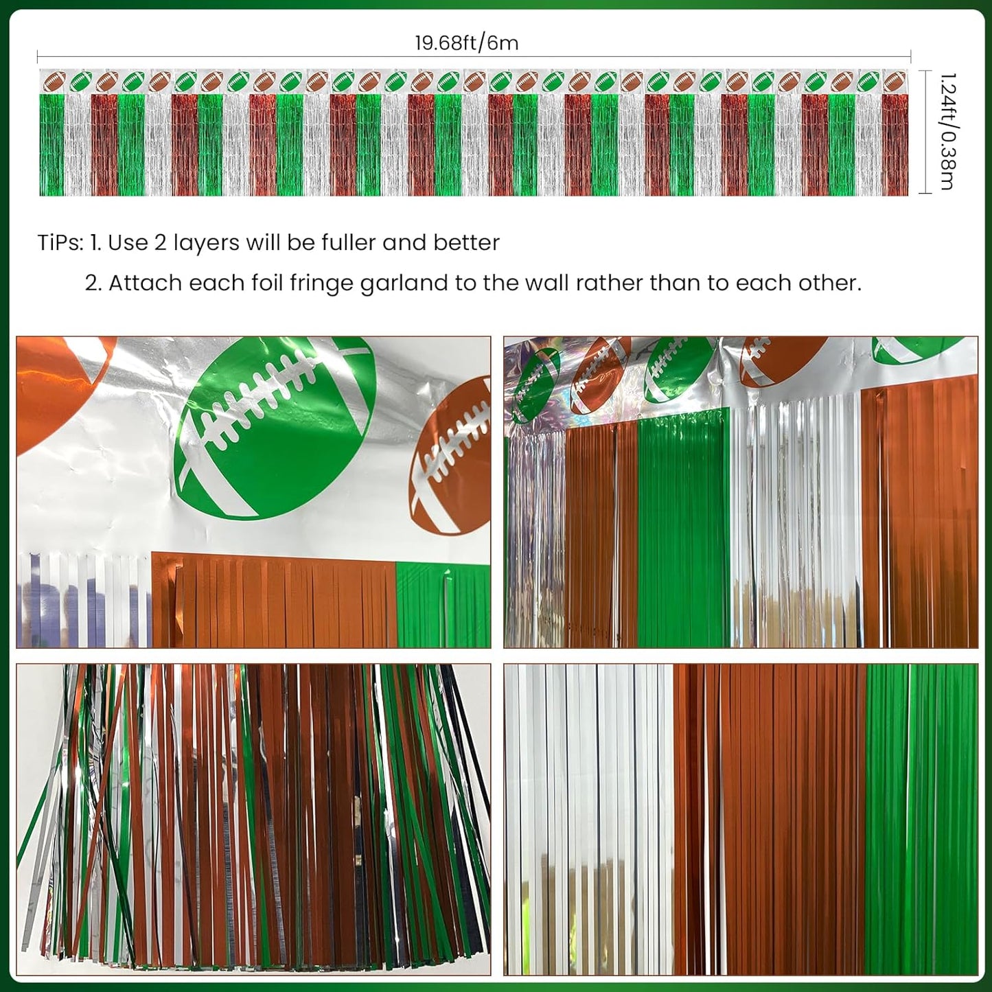 Superbowl Football Party Decorations Foil Fringe Garland Tinsel Streamers: 2 Pack 39 Haning Backdrop Banner Table Skirts Parade Floats Sunday Night Football Game Day Photo Booth Birthday Party Decor