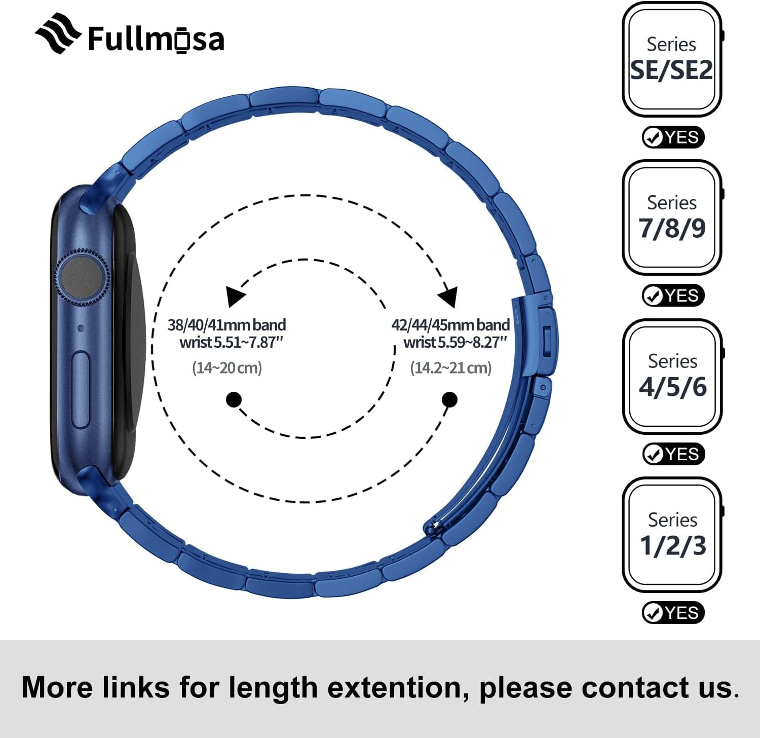 No Tools Needed Compatible Apple Watch Bands 41Mm 40Mm 38Mm,Slim Metal Link Wristband with Case for Iwatch Series 9/8/7/6/5/4/3/2/1/Se2/Se,Blue