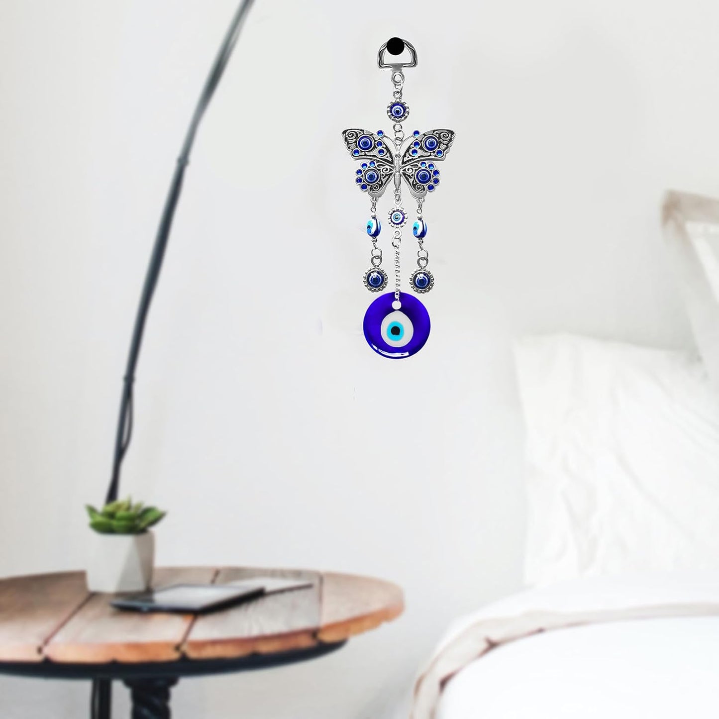 Blue Evil Eye Hanging Decoration Nazar Amulet Wall Hanging Home Protection and Blessing Decor (Butterfly-A)