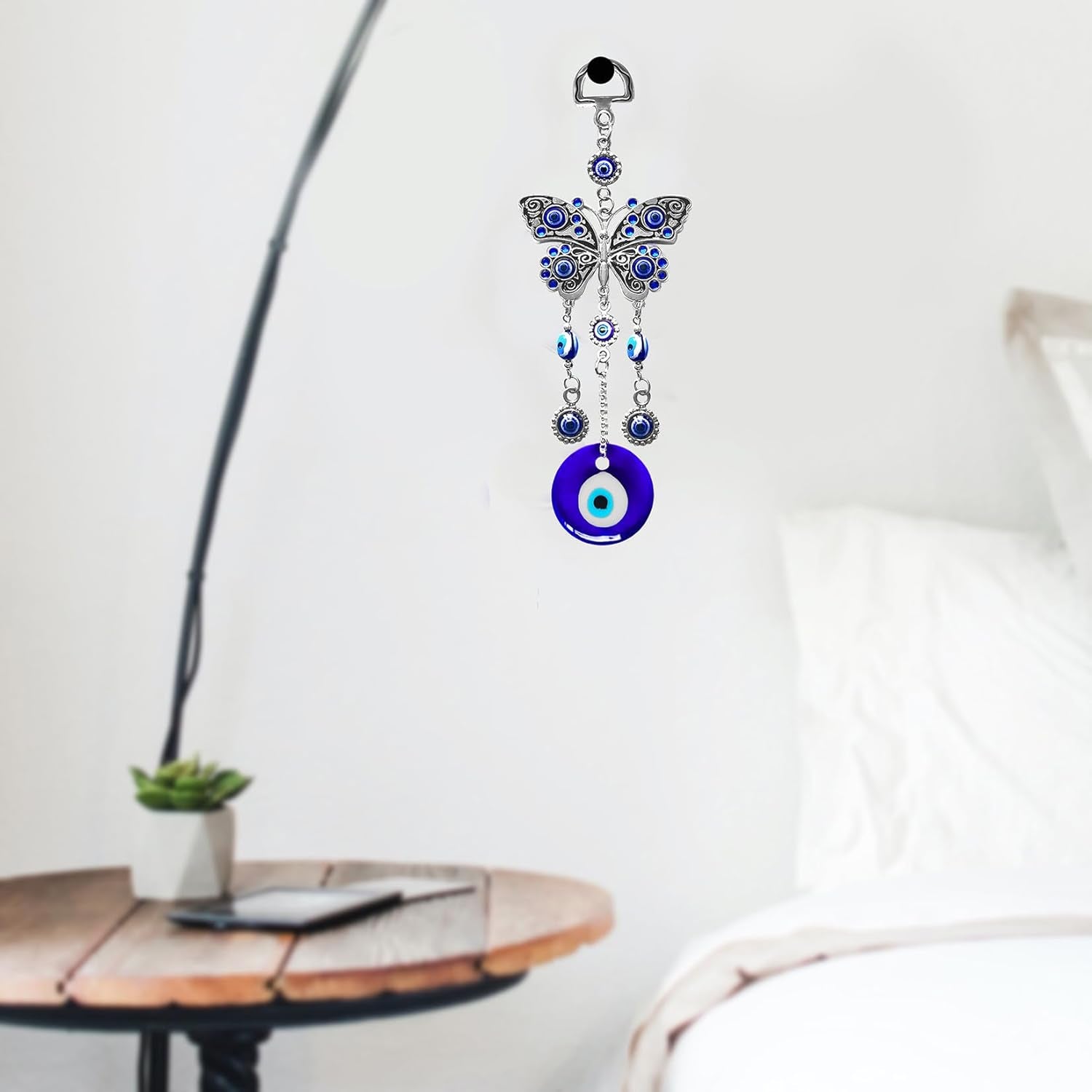 Blue Evil Eye Hanging Decoration Nazar Amulet Wall Hanging Home Protection and Blessing Decor (Butterfly-A)
