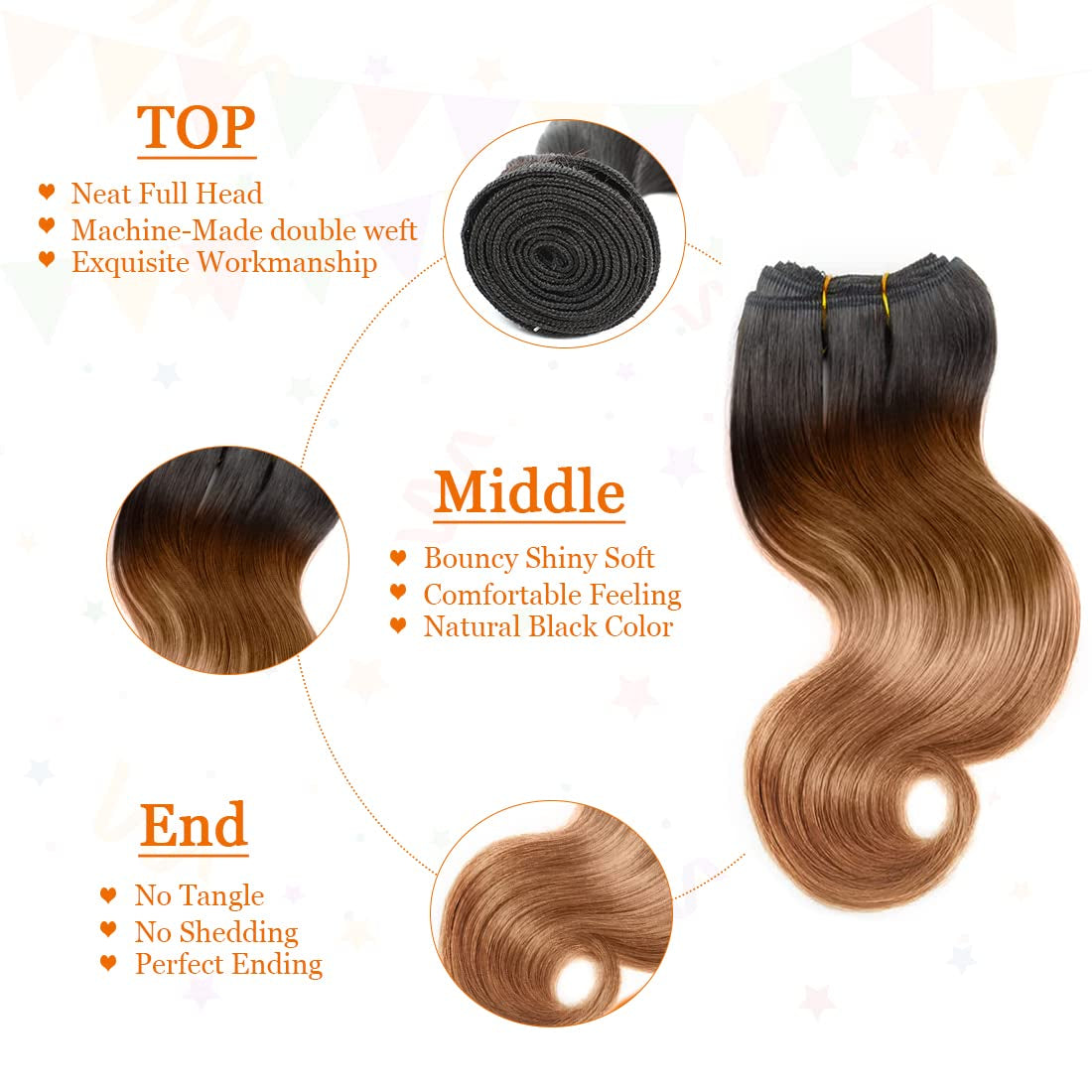 Ombre Human Hair Bundles Body Wave 4 Bundle Human Hair 12A Virgin Unprocessed Human Hair Short Bundles Ombre Blonde Bundles(8888，1B/30）