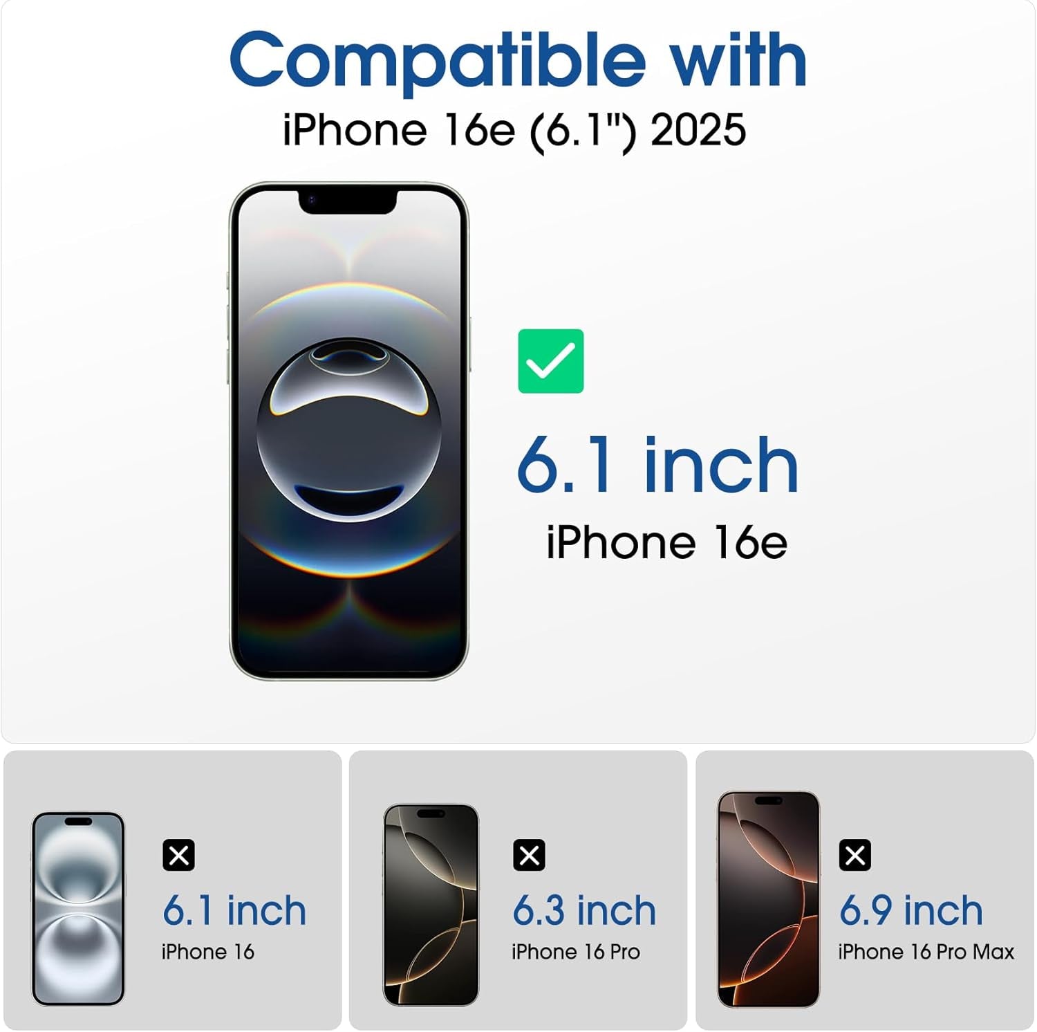 Auto-Alignment Onetouch for Iphone 16E [6.1''] Screen Protector + Camera Lens Protector, Tempered Glass, 30 Seconds Installation, Bubble Free, Case Friendly, Anti-Scratch [2+2 Pack]