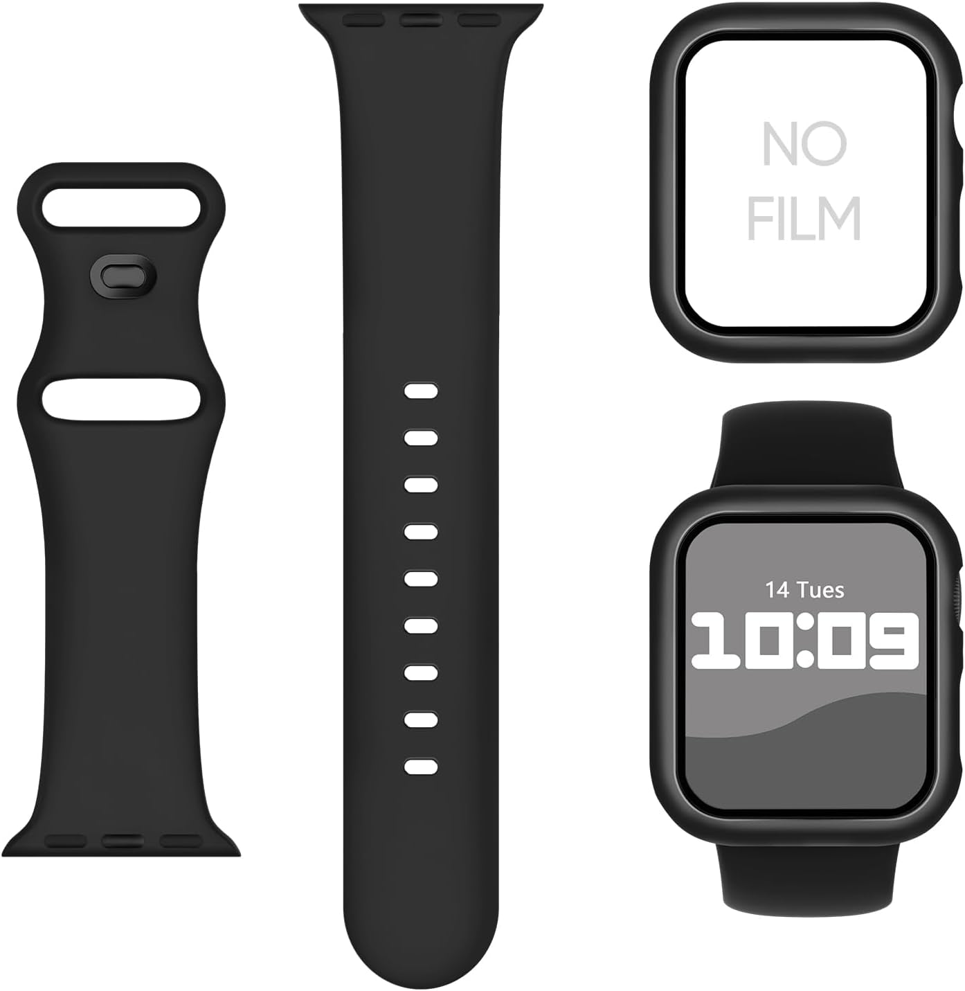 2-IN-1 Compatible for Silicone Apple Watch Band 40Mm 41Mm 44Mm 45Mm With, Sport Band and Cover for Iwatch Series SE SE2 9 8 7 6 5 4
