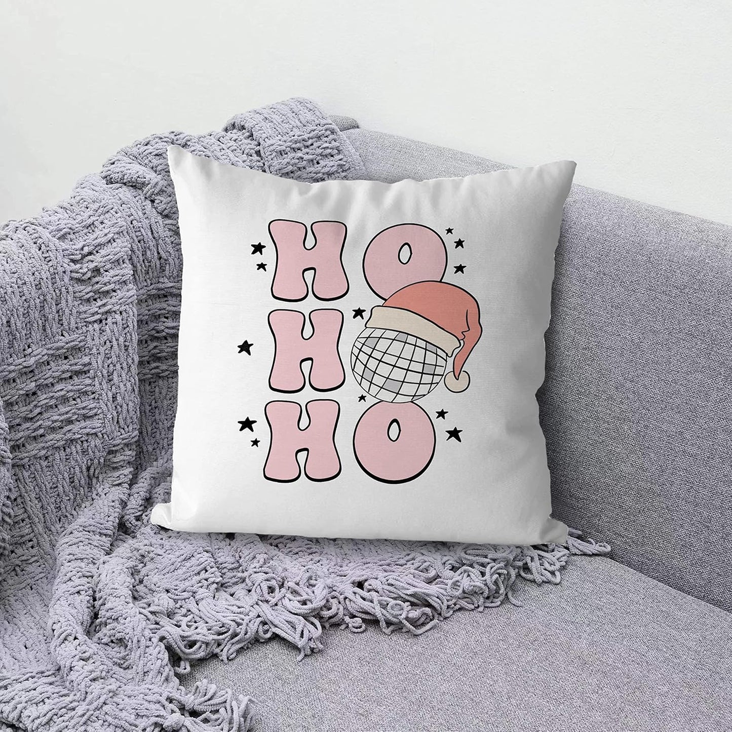 Preppy Christmas Decor Preppy Retro Pink Christmas Decor Pink Christmas Decorative Throw Pillow Cover 18X18,Pink Preppy Ho Ho Ho Christmas Decorations for Bedroom Teen Pink Christmas Room Decor