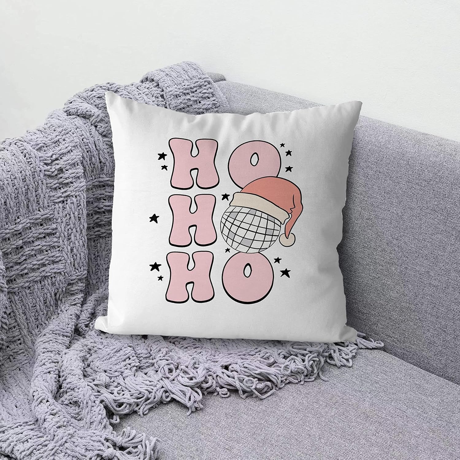 Preppy Christmas Decor Preppy Retro Pink Christmas Decor Pink Christmas Decorative Throw Pillow Cover 18X18,Pink Preppy Ho Ho Ho Christmas Decorations for Bedroom Teen Pink Christmas Room Decor