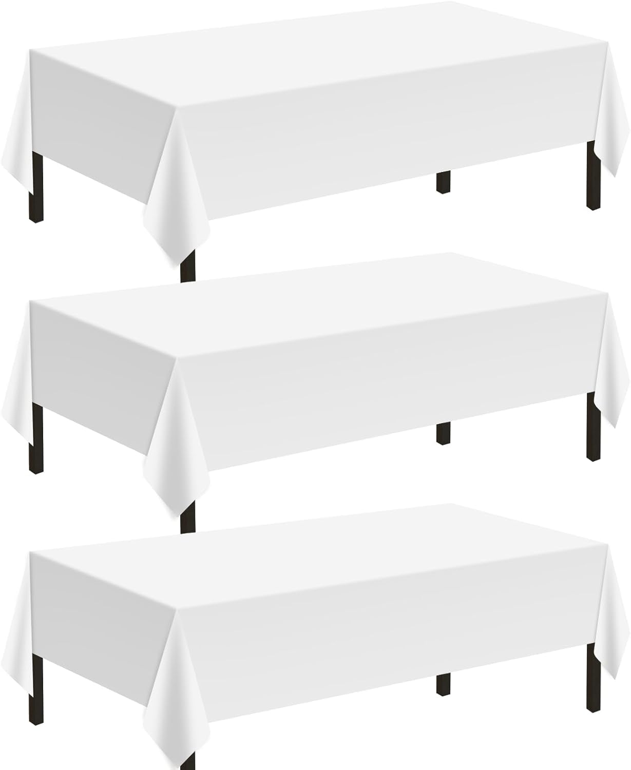 Plastic Tablecloths for Rectangle Tables 3 Pack 54" X 108" Party Table Cloths Disposable for 6 to 8 Foot Tables Indoor or Outdoor Parties Birthdays Weddings Christmas Anniversary Buffet Table