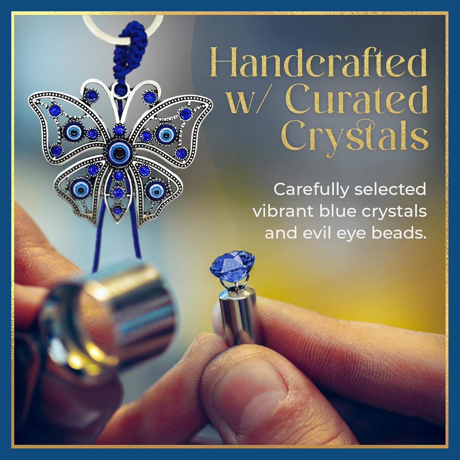 Evil Eye Keychain for Women - Blue Butterfly Keychain with Rhinestones, Purse Charms, Bag Decorations, Evil Eye Car Accessories, Rear View Mirror & Home Ornament, Evil Eye Gifts