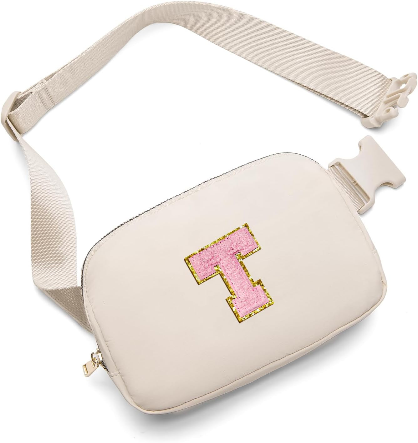 Belt Bag Fanny Pack Crossbody Bags with Initial Letter Patch Cute Stuff Birthday Gifts for Teenager Girls Cool Stuff for Teens Trendy Preppy Stuff for Teen Girls (Beige-A)