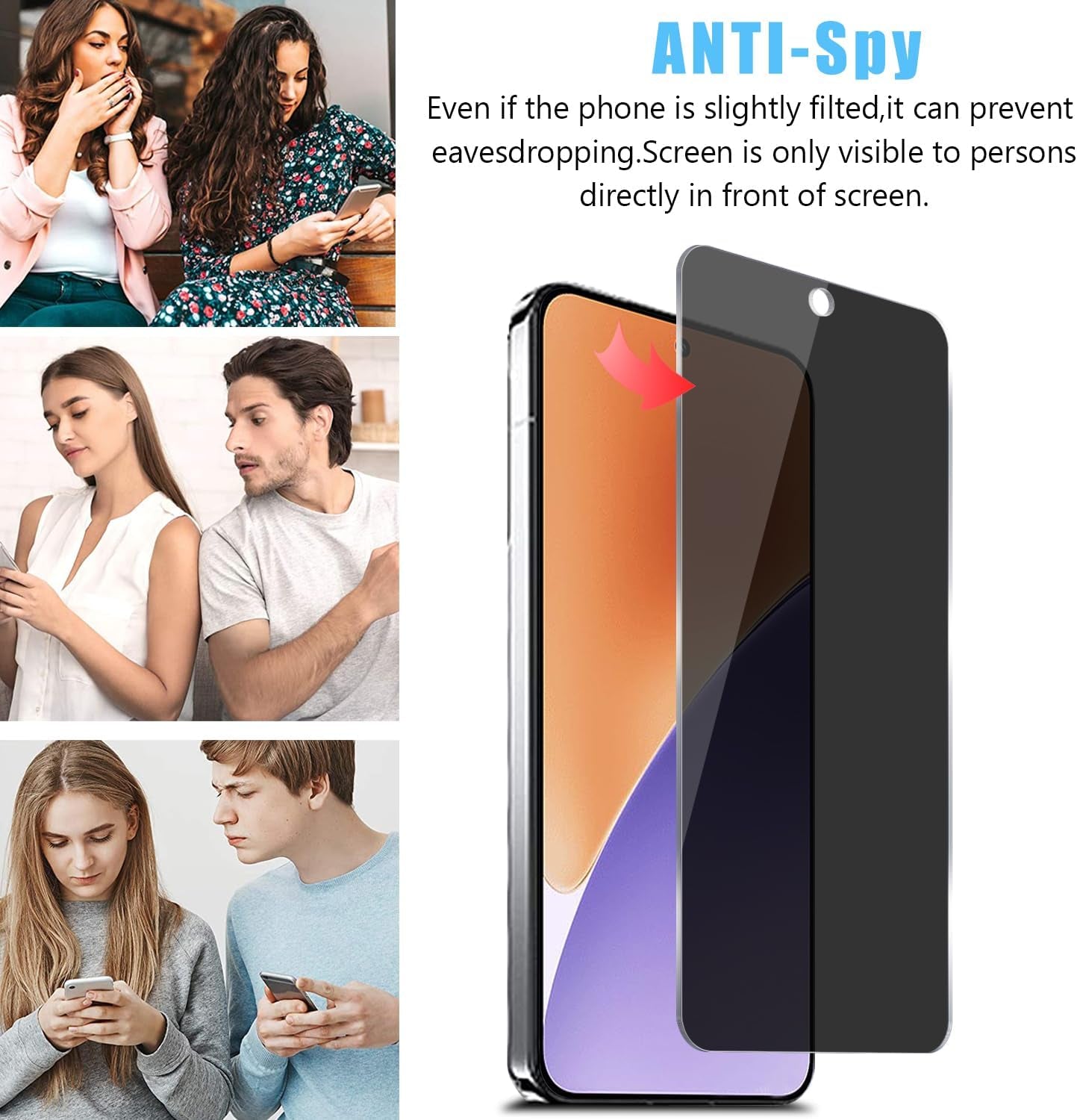 2+2 Pack for Xiaomi 15 Privacy (Fingerprint Unlock) Tempered Glass Screen Protector and Camera Lens Protector, Anti-Spy 9H Hardness Case Friendly Film