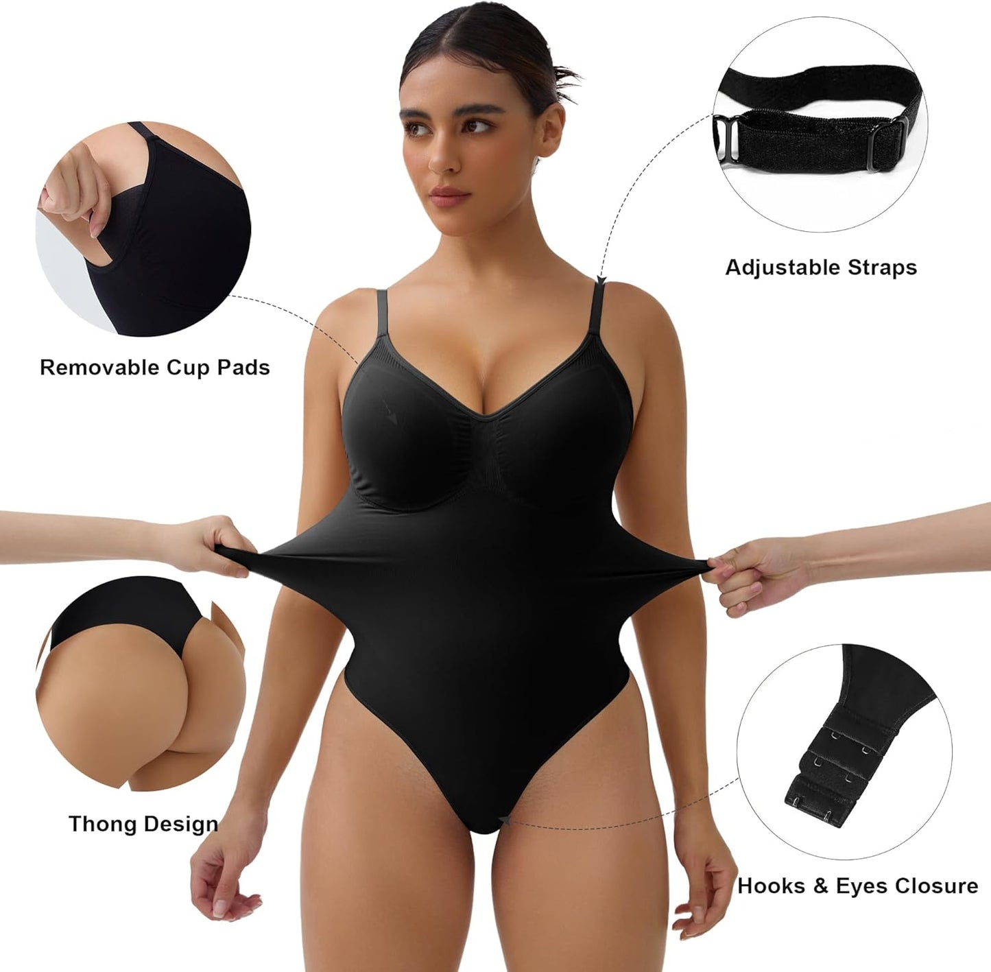 Bodysuit for Women Tummy Control Shapewear Seamless Sculpt Body Shaper with Removable Pads