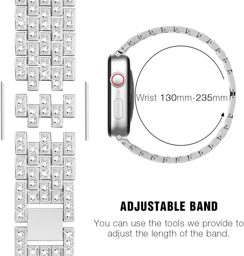 Compatible with Apple Watch Band 38Mm 40Mm 41Mm 42Mm 44Mm 45Mm 49Mm+ Case, Women Jewelry Bling Diamond Rhinestone Replacement Metal Strap& 2 Pack PC Protector Case for Iwatch Ultra 2/ Ultra Series 9/8/7/6/5/4/3/2/1/SE