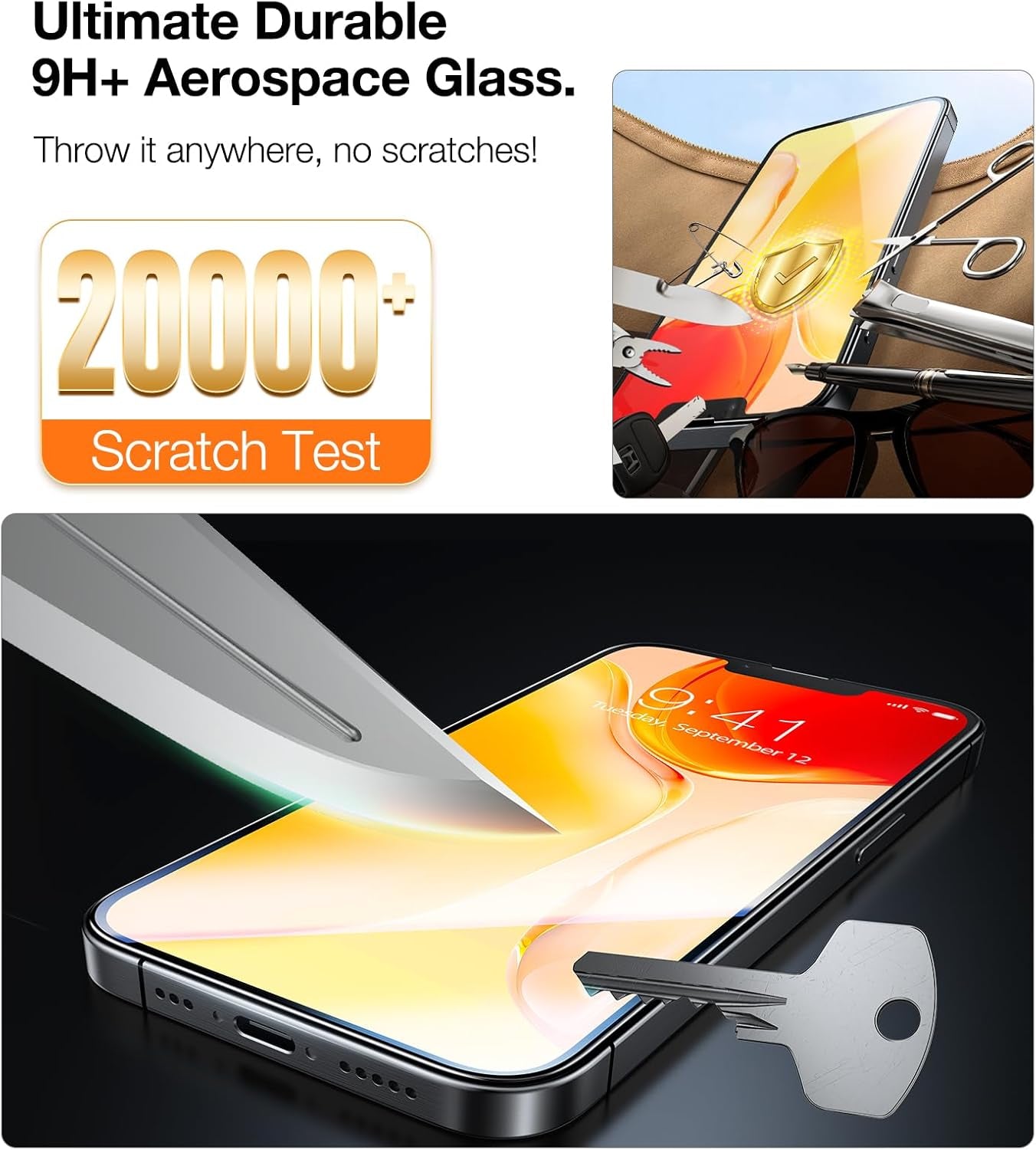 12FT Military-Grade Shatterproof for Iphone 16E Screen Protector 2025 [9H+ Durable＆ One-Pull Installation] Full Coverage Fit Tempered Glass Screen Protector 16E 6.1″ 2 Pack