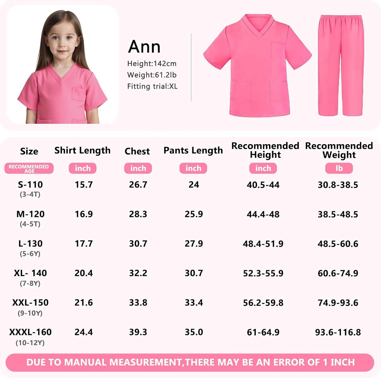 Kids Doctor Scrub Costume,Halloween Cosplay Dress Up,Nurse Scrub Set Gift for Boys and Girls 3-12Years Old 6PCS