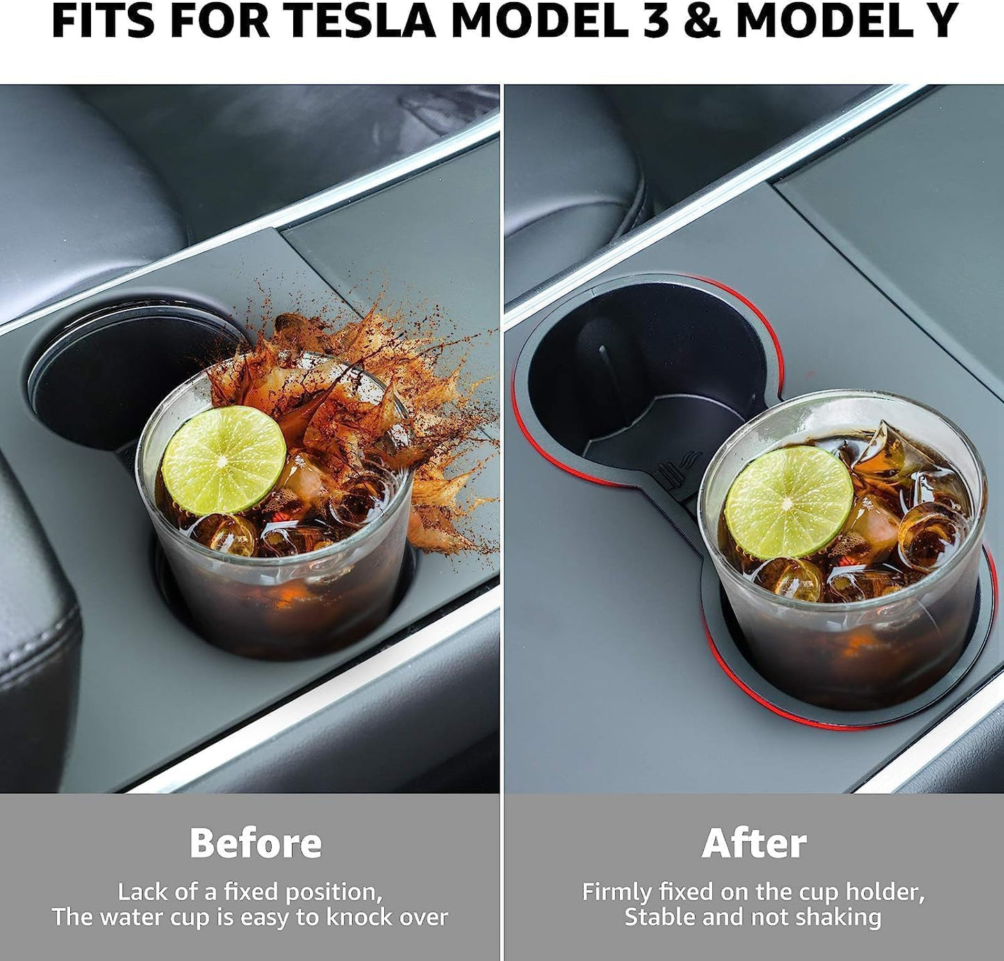 Tesla Model Y Tesla Model 3 Center Console Cup Holder Inserts [Seamless Fit for Console] 2016-2020 Model 3 Model Y NOT FIT 2021 Model 3