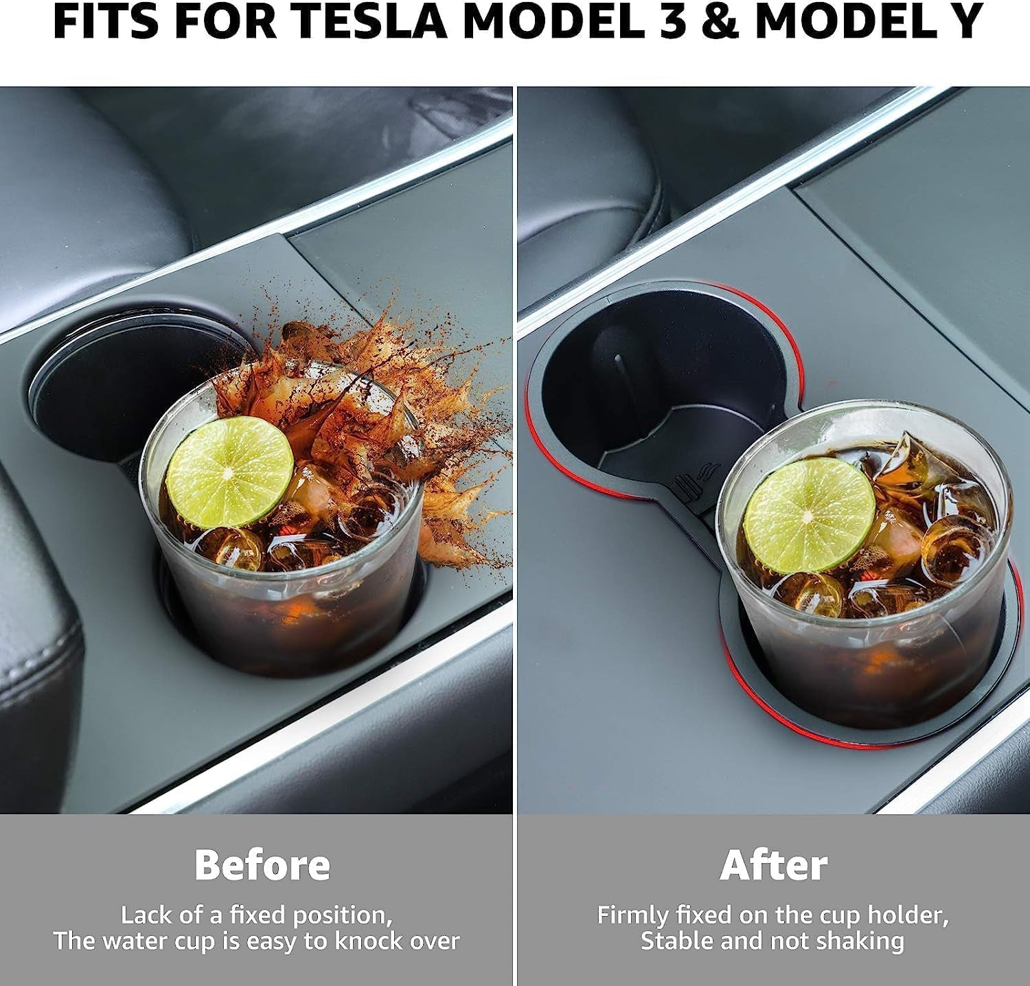 Tesla Model Y Tesla Model 3 Center Console Cup Holder Inserts [Seamless Fit for Console] 2016-2020 Model 3 Model Y NOT FIT 2021 Model 3