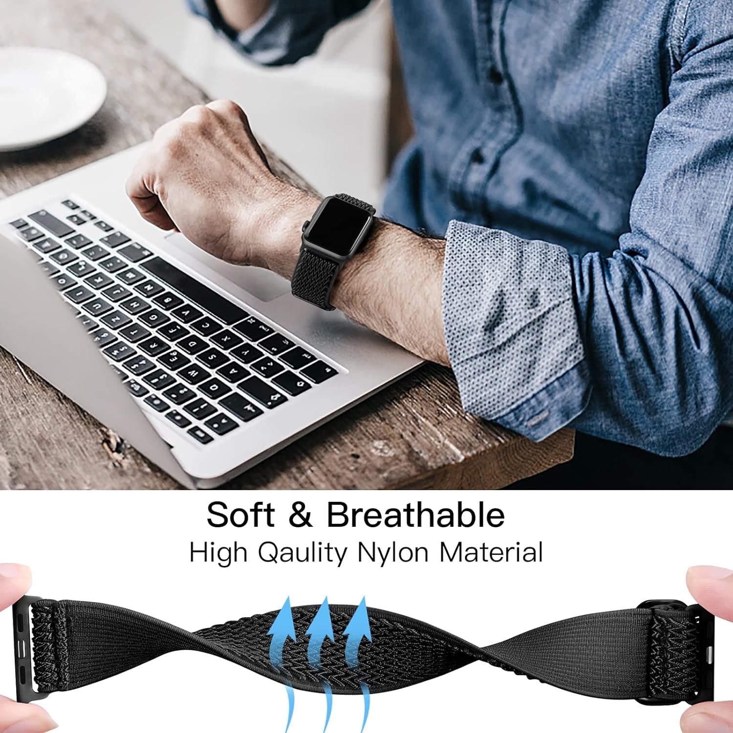 Nylon Stretchy Solo Loop Watch Band, Compatible with Apple Watch Series 1-9, SE, Ultra 38/40/41/42/44/45Mm, Adjustable Replacement Strap for Women Men